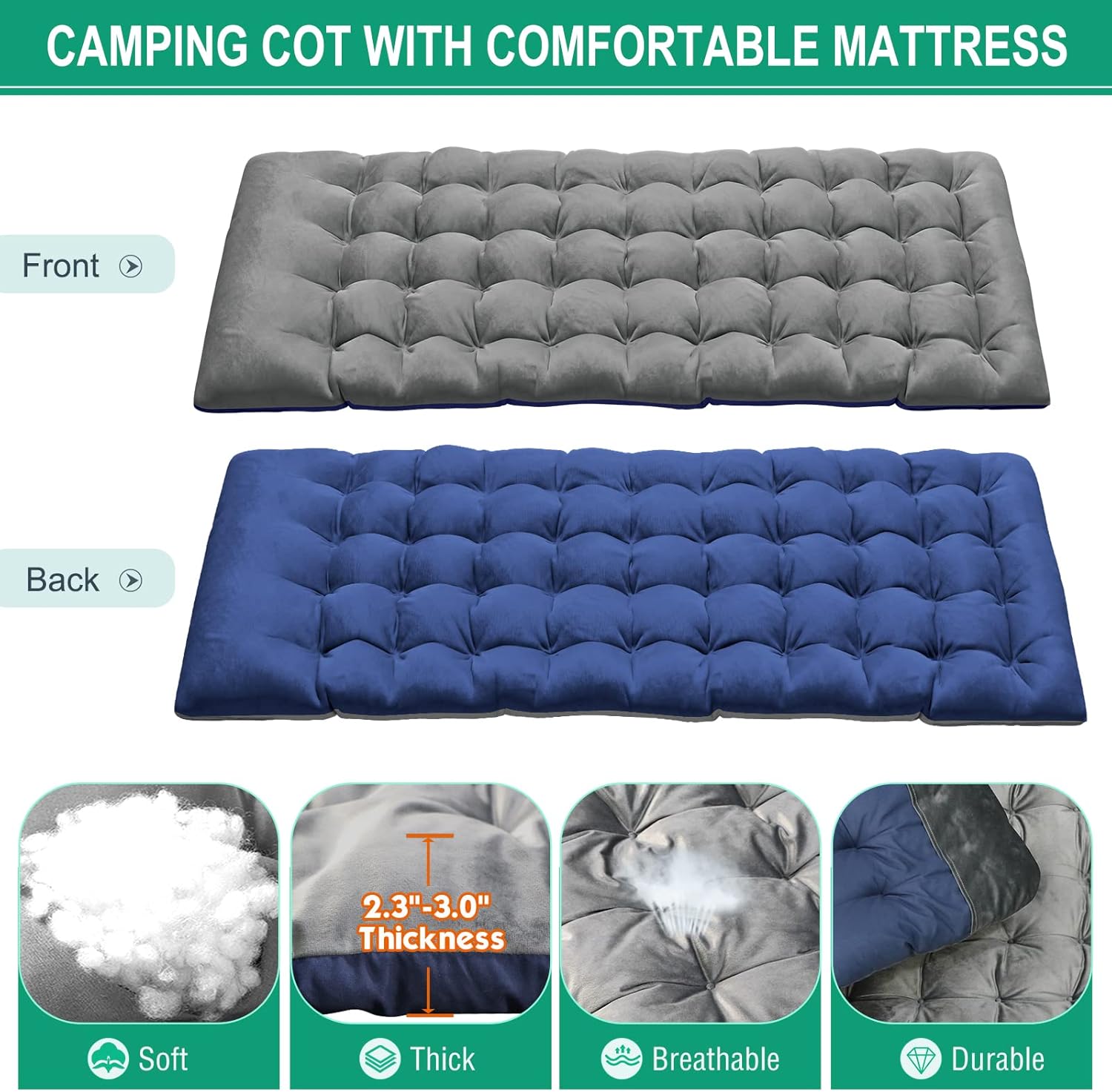 Barbella Catres plegables para camping, tumbonas para patio con colchón, 4 posiciones ajustables plegables para dormir, tumbonas para tomar el sol,