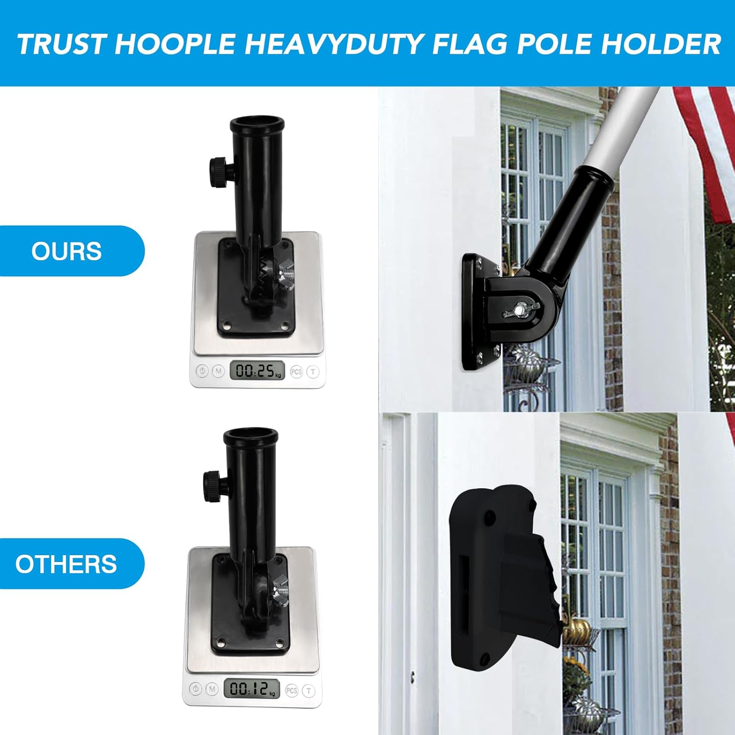 HOOPLE Soporte para asta de bandera para casa exterior, soporte de poste de bandera ajustable, soporte de bandera de metal para exterior, soporte de