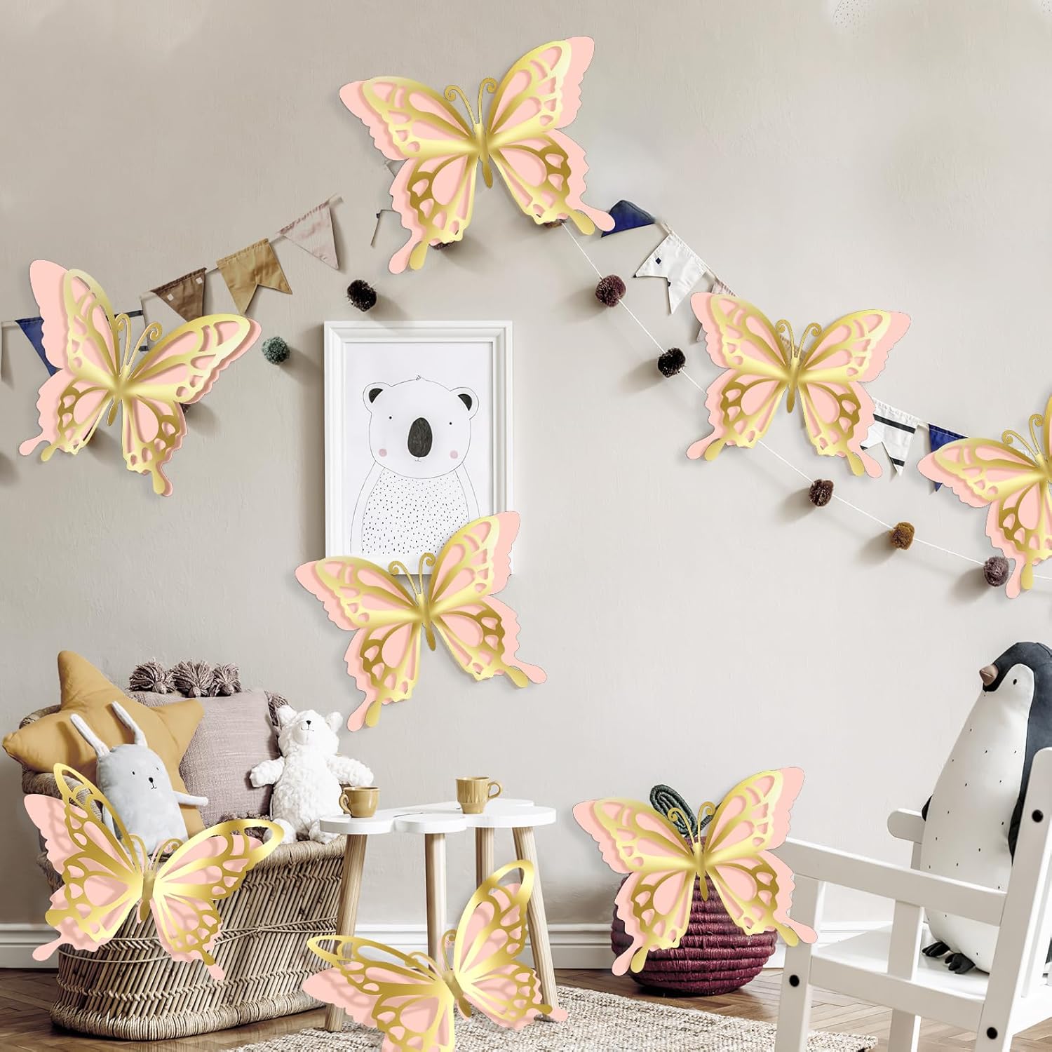 24 piezas de decoración de fiesta de mariposa grande 3D, decoración de pared de mariposa de papel de 2 capas de papel de mariposa gigante de