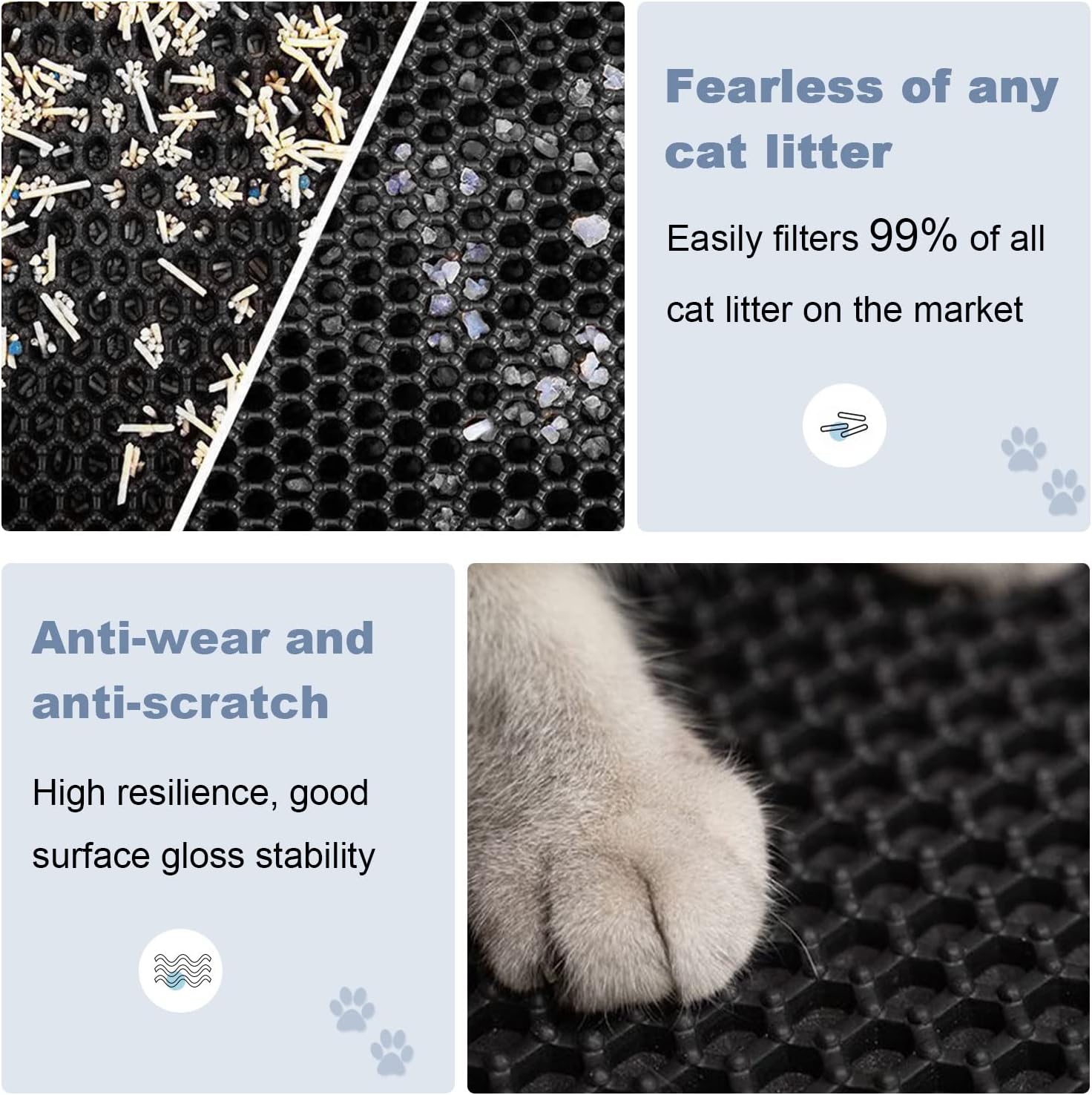Tapete para arena para gatos, tapete para atrapar arena, diseño de doble capa de panal de abeja, impermeable, a prueba de orina, lavable, fácil de