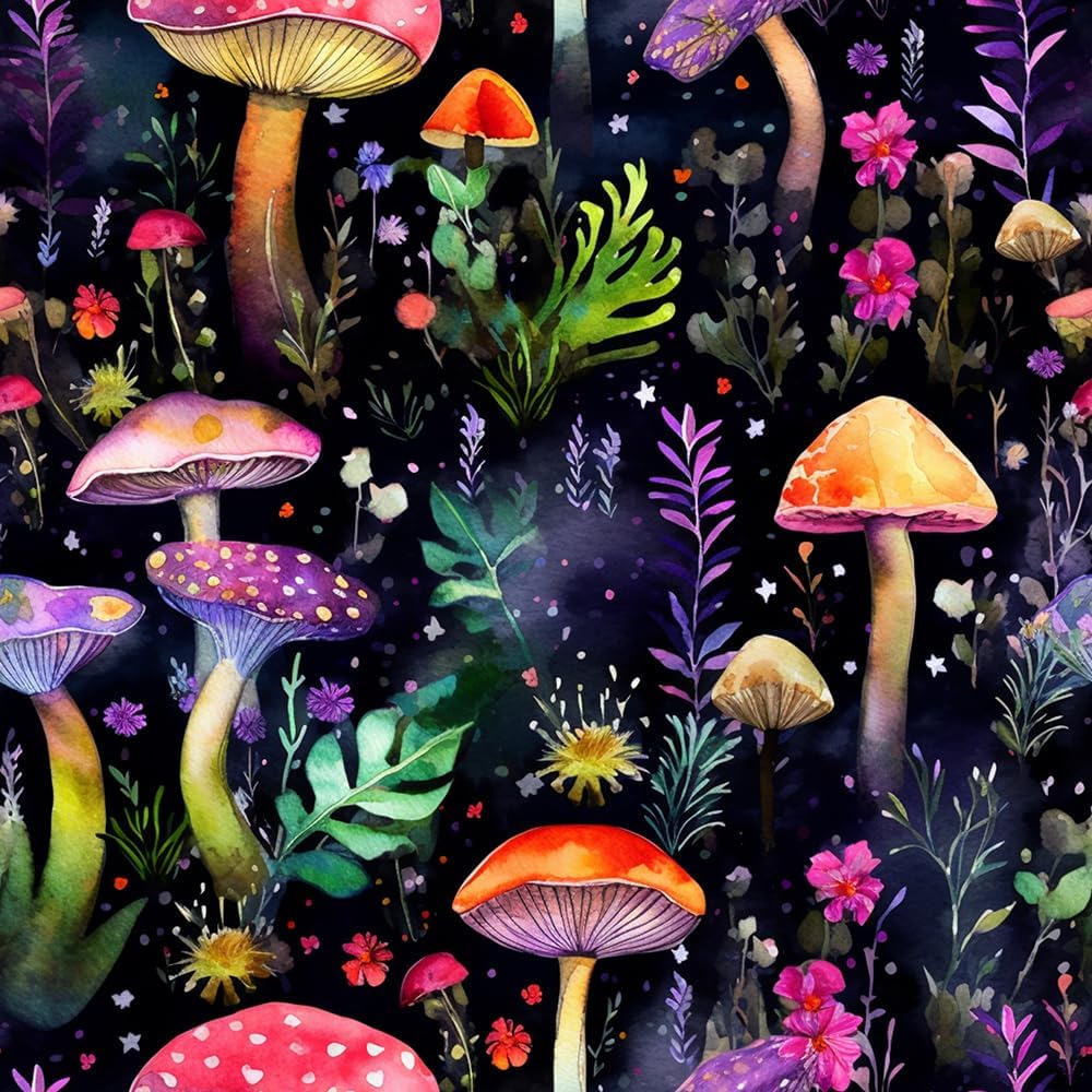VistaPalette Papel tapiz autoadhesivo autoadhesivo de 18 x 236 pulgadas, diseño de bosque de hongos coloridos y mágicos oscuros, papel de contacto