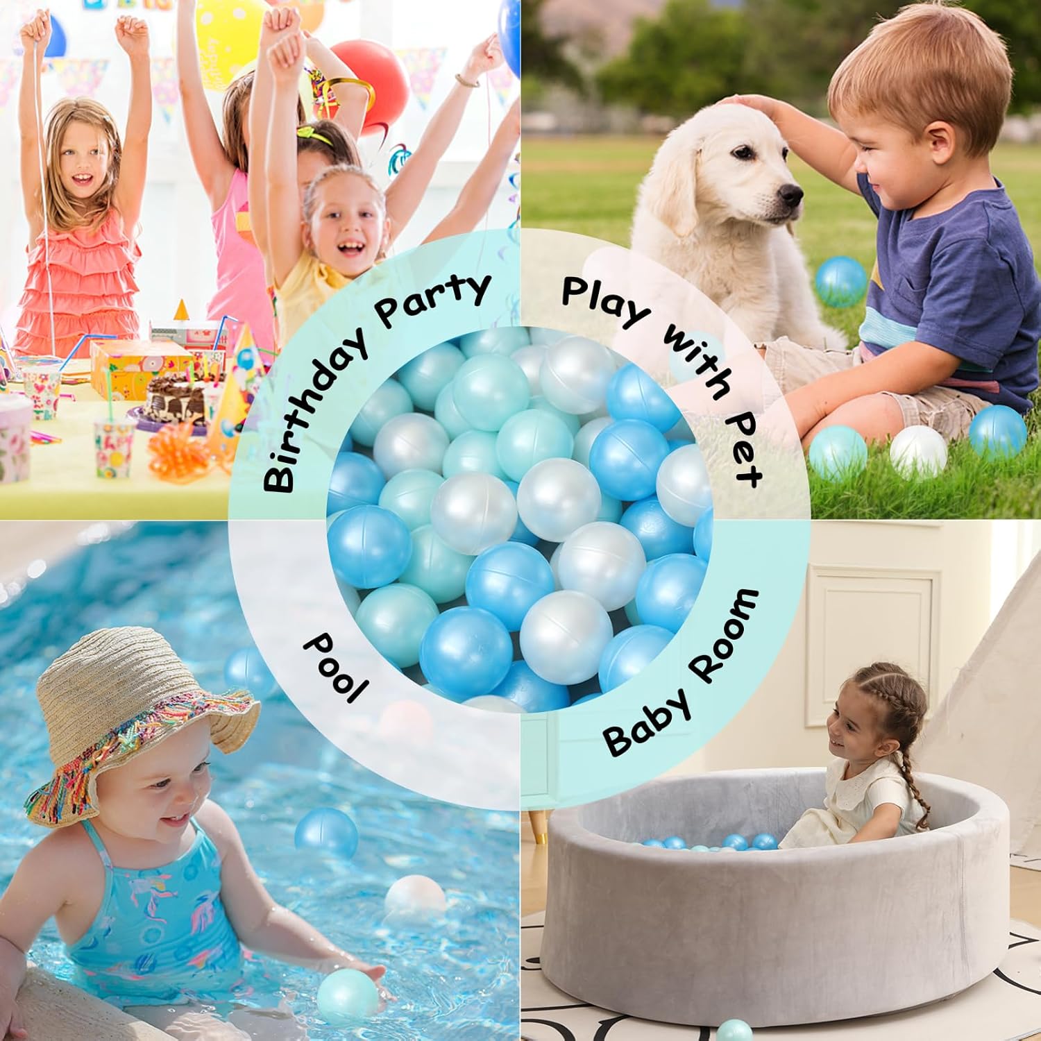 ZLEVEAYN 100 bolas para bolas, a prueba de aplastamiento, colores perlas, sin BPA, no tóxico, bolas de juego de plástico para bebés, niños,