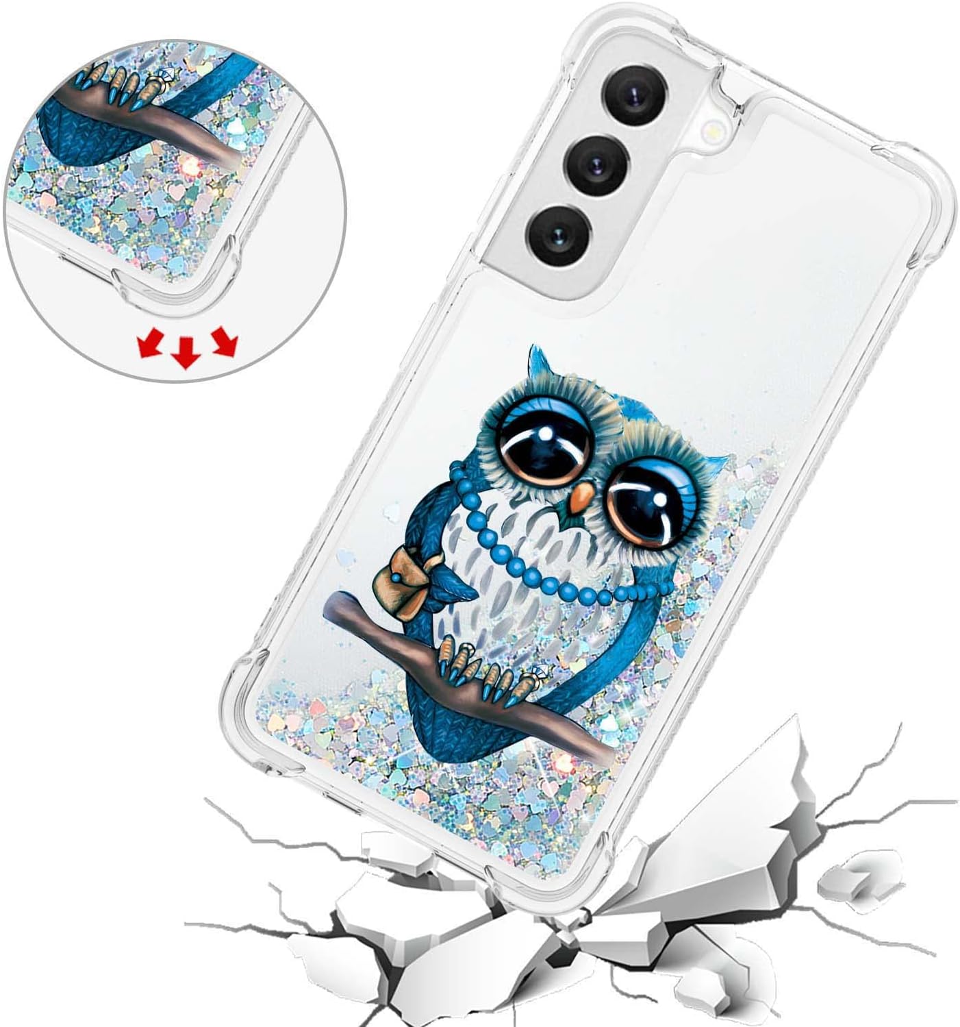 Funda brillante para Samsung S23 Plus con purpurina brillante, ajuste delgado, a prueba de golpes, protector femenino para mujer, transparente, para