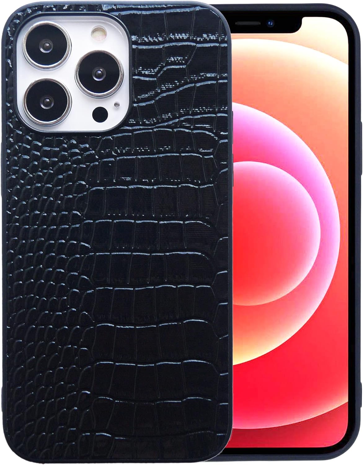 Funda para iPhone 13 Pro Max para mujer, funda de piel sintética de cocodrilo, moda clásica para iPhone13 Pro Max de 6.7 pulgadas, color negro