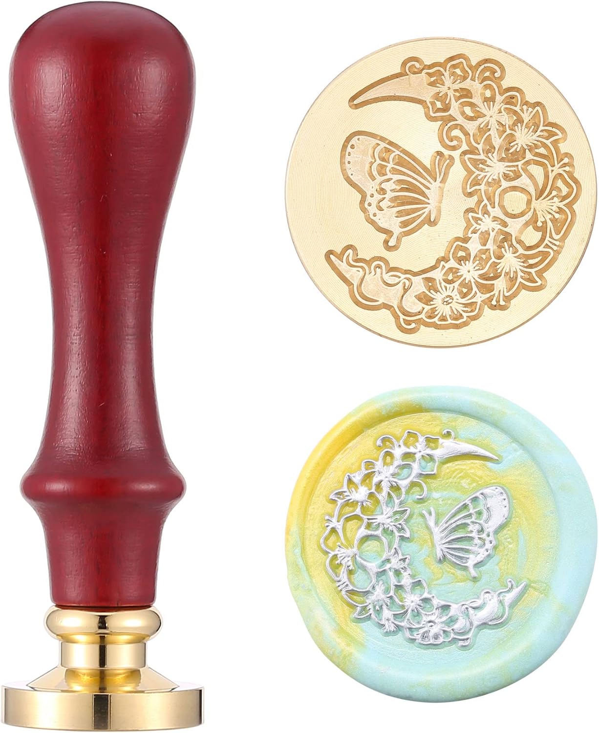 Yopyion – Sello de sello de cera con diseño de luna y mariposa, para cartas de boda, invitaciones, sobres, embalaje de regalo