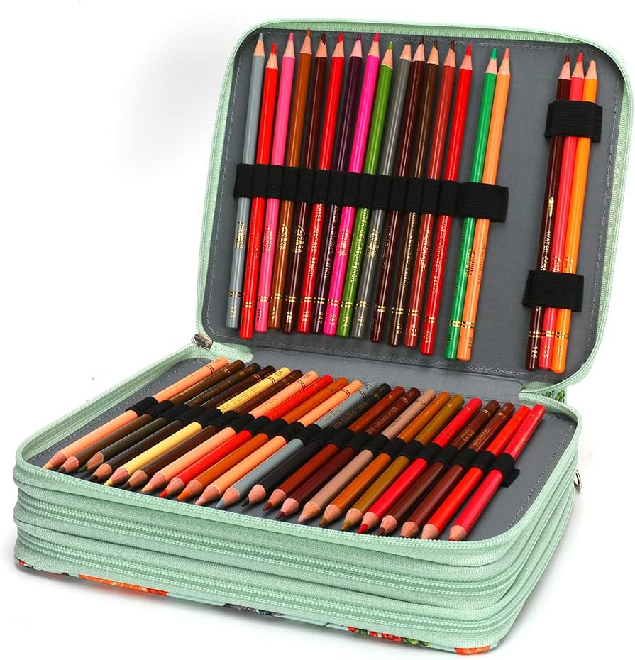 Vomgomfom Estuche para lápices de colores  124 ranuras para lápices con cierre de cremallera, estuche de tela de sarga de gran capacidad para