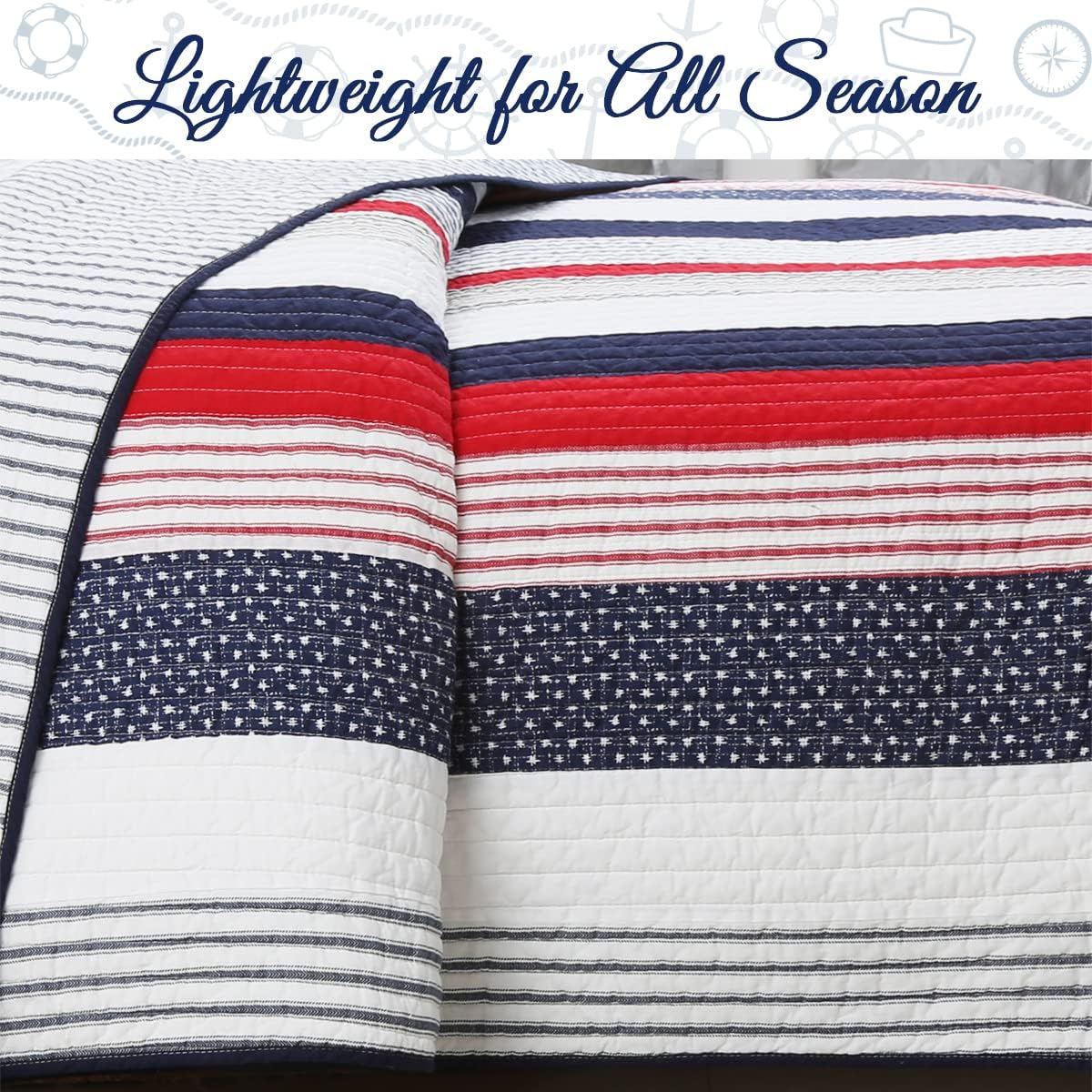 Cozy Line Home Fashions Juego de ropa de cama reversible de 100% algodón con diseño de estrellas y rayas rojas, azul marino, para todas las