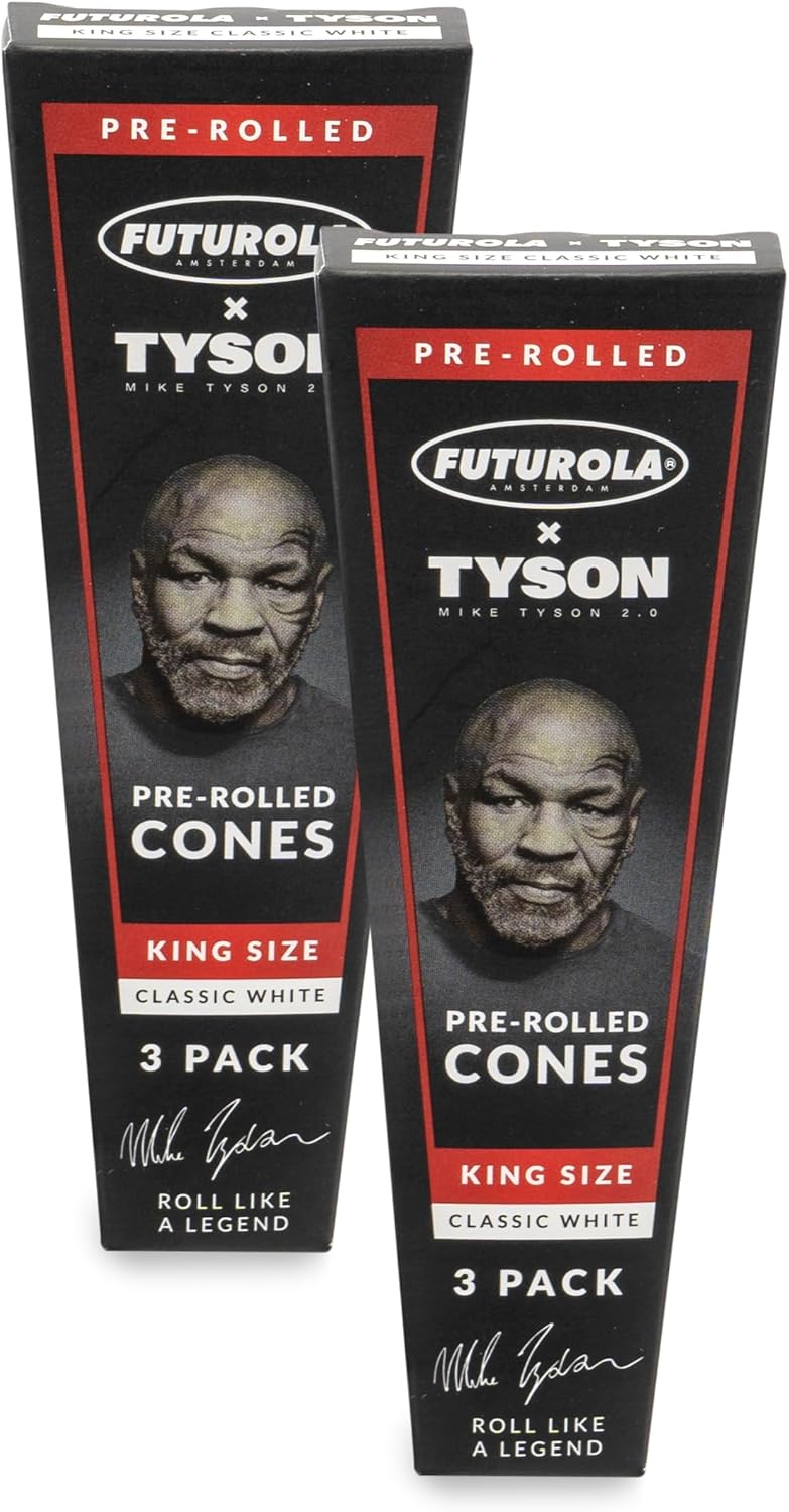 Futurola – Conos preollados tamaño King  Mike Tyson Ranch Classic White Preroll Cono  3 tubos preenrollados con punta de filtro y varilla de