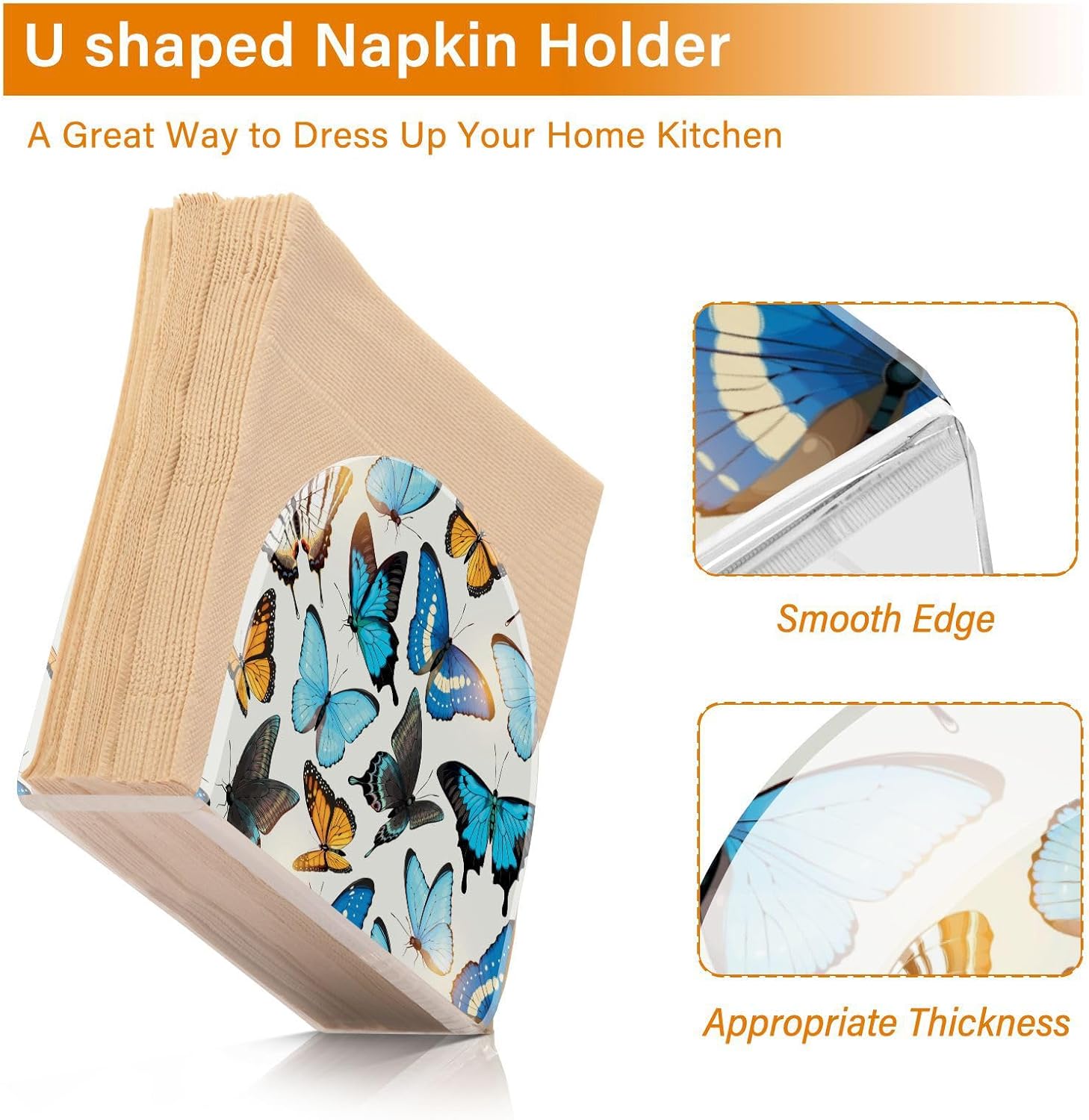 Hermoso soporte de servilleta de acrílico de mariposa transparente para mesa de cocina, soporte decorativo moderno para el hogar
