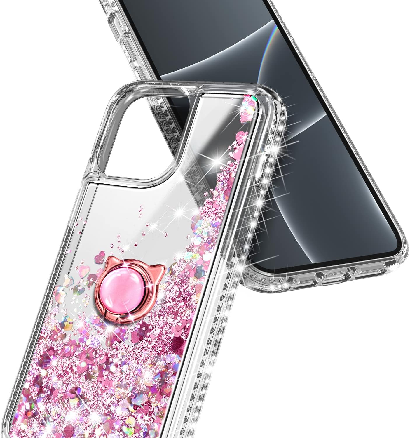 NGB Supremacy Funda compatible con iPhone 15 Plus con protector de pantalla de vidrio templado, soporte de anillocorrea para la muñeca, con