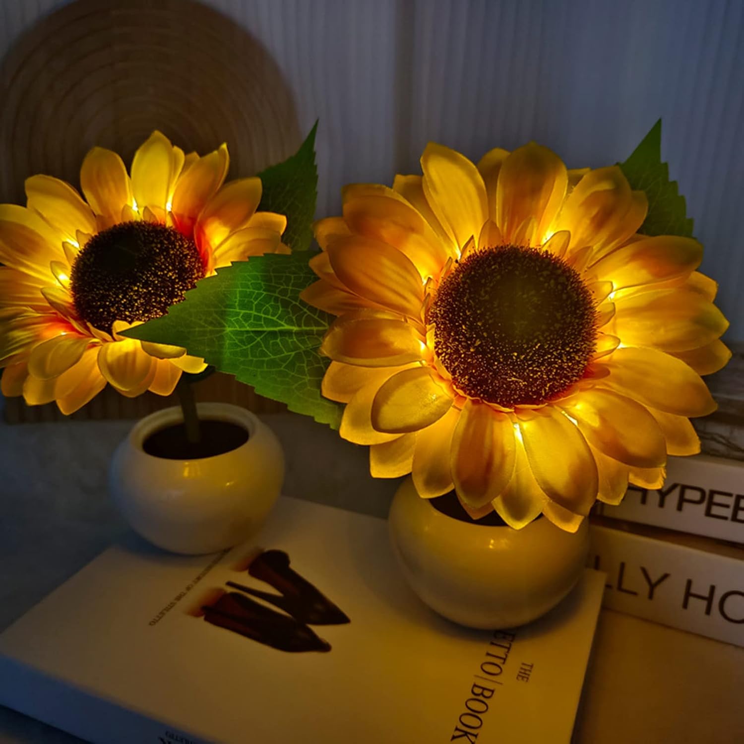 Lámpara de girasol, girasol artificial en maceta con luces LED, luz nocturna LED USB, lámpara de mesa, mesita de noche, dormitorio, luz decorativa