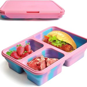 Caja Bento plegable para adultos, niños, 3 compartimentos, hogar, oficina, escuela, trabajo, comidas para llevar, almuerzo, aperitivos, portátil, Caja Bento plegable para adultos, niños, 3 compartimentos, hogar, oficina, escuela, trabajo, comidas para llevar, almuerzo, aperitivos, portátil,