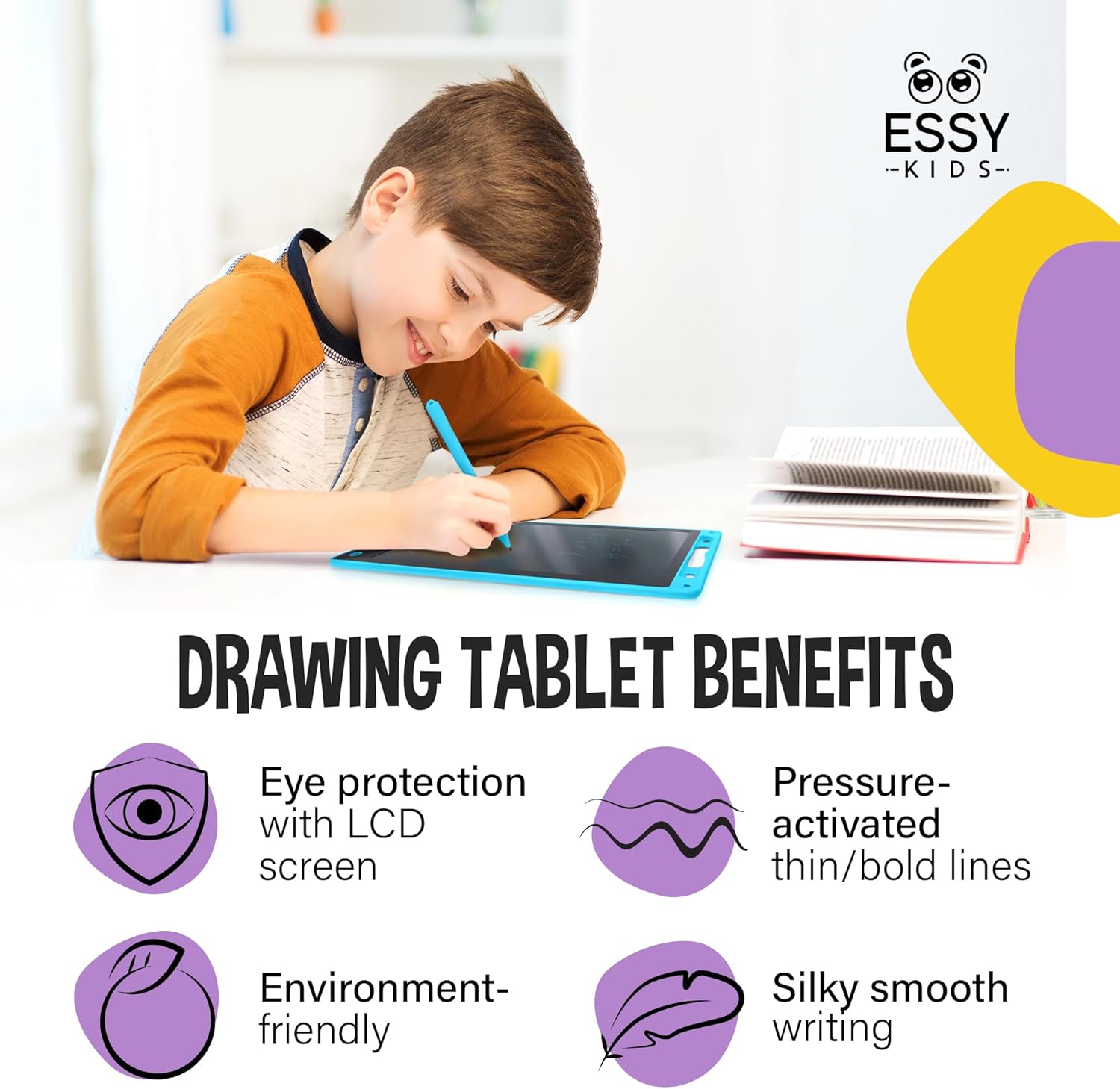Essy Tableta de escritura LCD de 12 pulgadas para niños, tableta de dibujo para niños, tableta de dibujo LCD para niños pequeños, tableta de