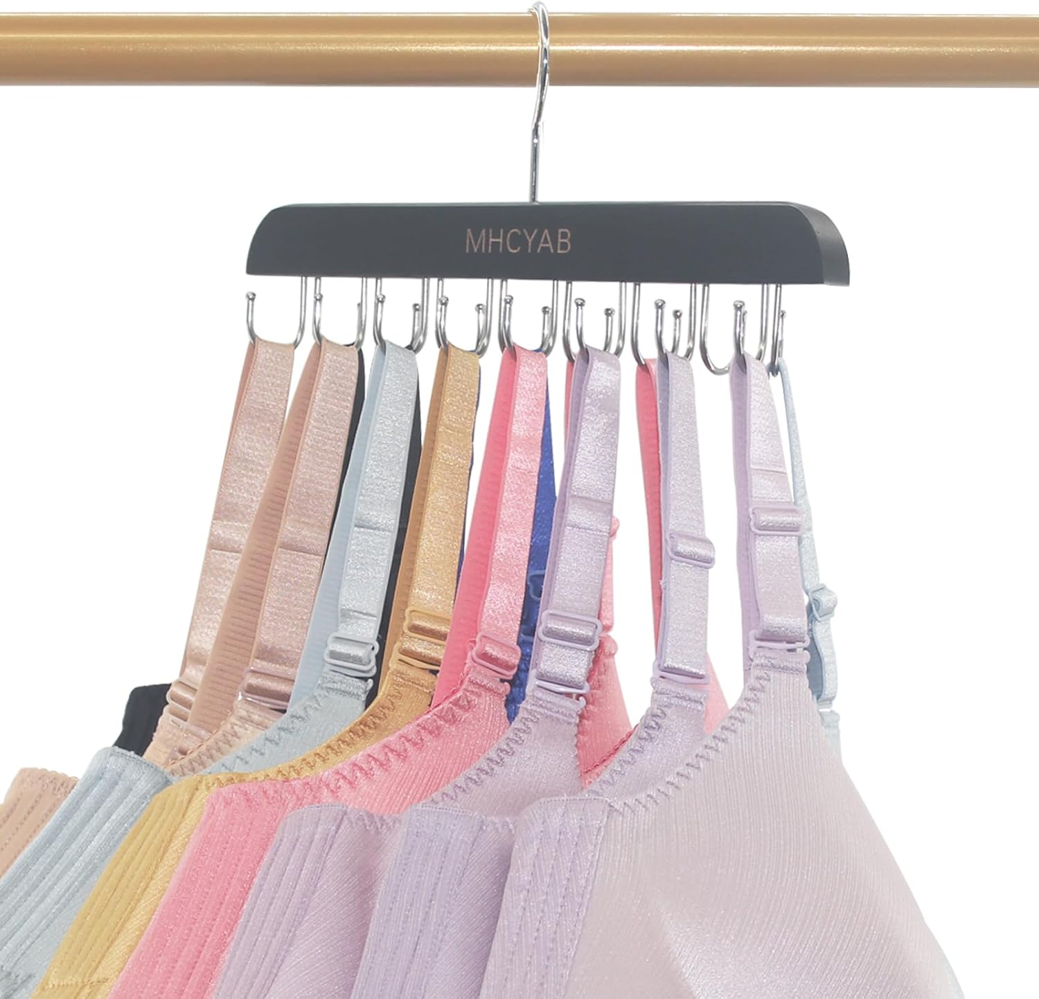 Colgador de brasier para organizador de armario, colgador superior sin mangas con madera de primera calidad, 16 ganchos ajustables, organizadores de