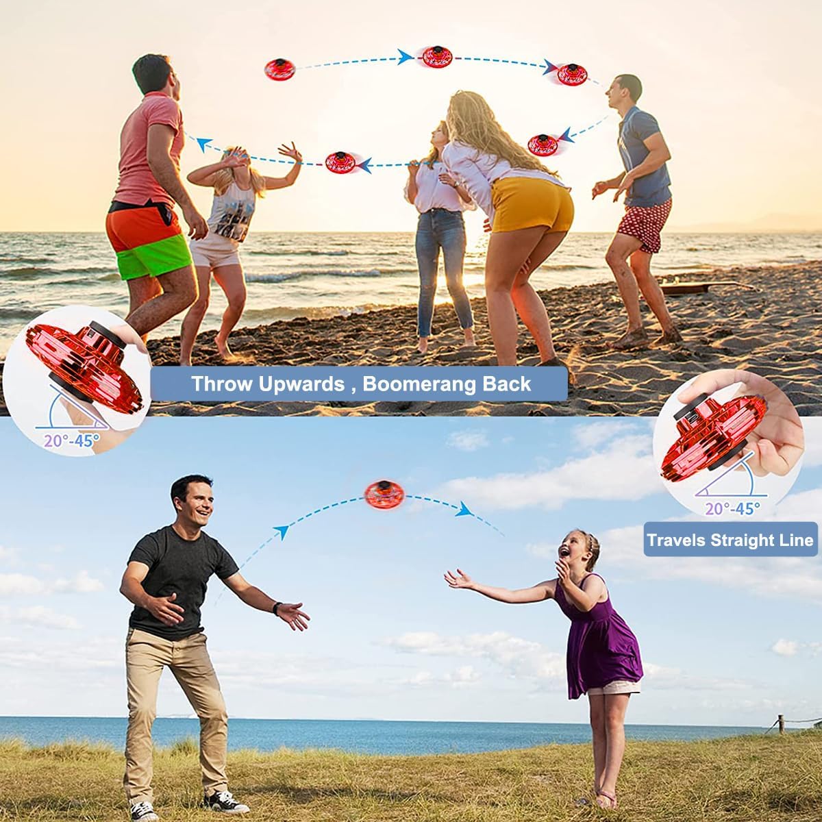 Flying Ifly Spinner, Fidget Spinner Juguetes Voladores, Mini Fly UFO Boomerang Dron controlado a mano, artículos geniales, regalos para niños,