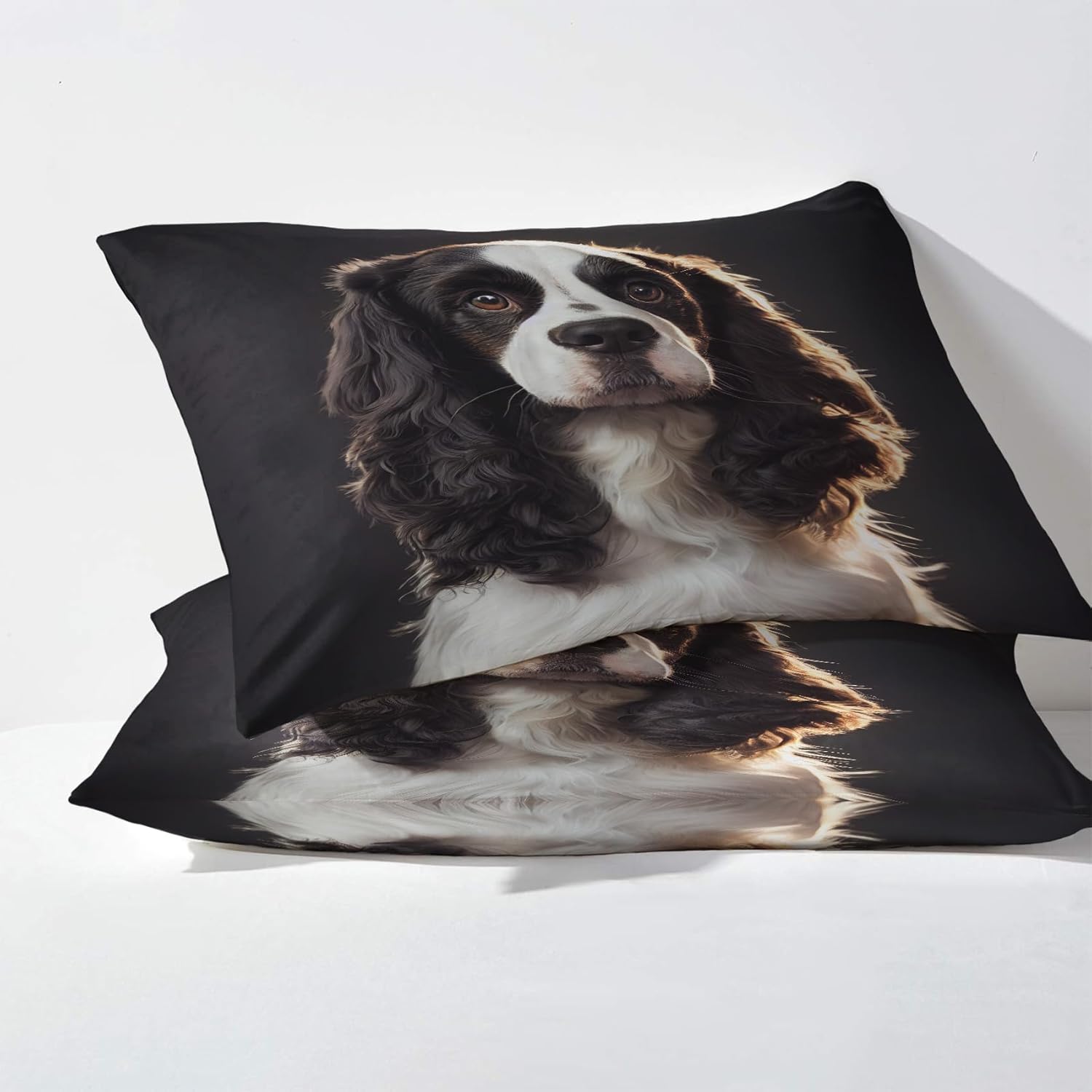 Cavalier King Charles Spaniel – Juego de sábanas para perro, sábanas y fundas de almohada estampadas de 4 piezas, sábana bajera ajustable de