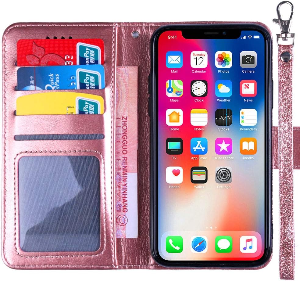 Funda con purpurina para Oneplus 8 con protector de pantalla de vidrio templado y ranura para tarjetero con función atril de cuerpo completo