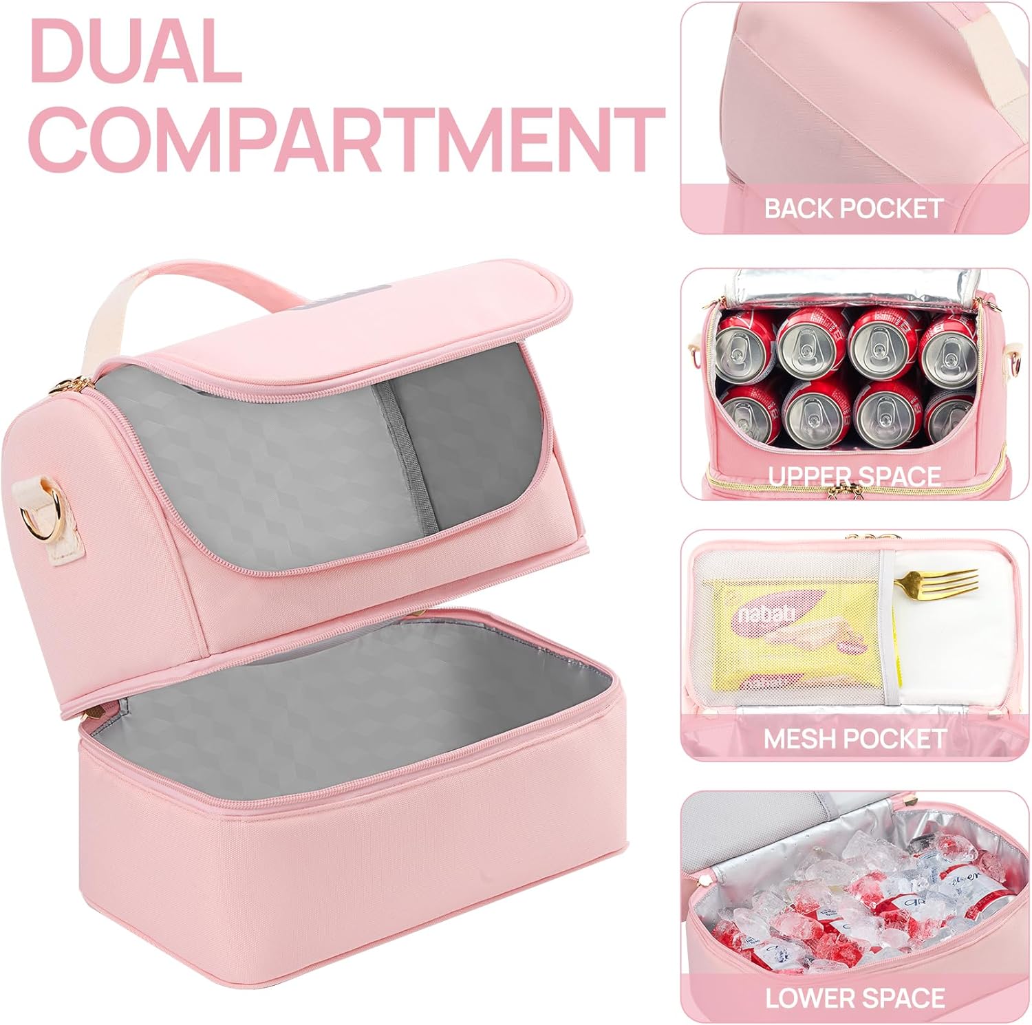 Yitote Lonchera para mujer, lonchera de doble cubierta para mujer, bolsa de almuerzo aislada expandible y a prueba de fugas, ideal para el trabajo,