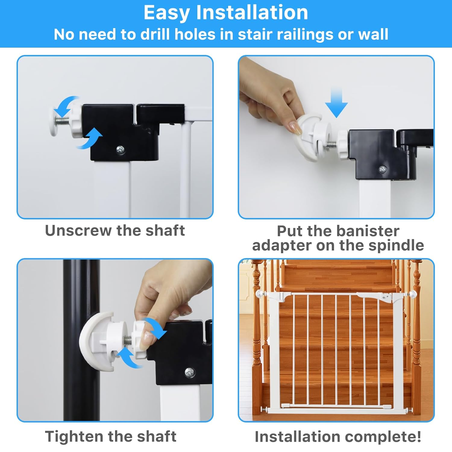 Paquete de 2 adaptadores de barandilla de puerta de bebé para puertas de escalera montadas a presión, kit de piezas de hardware universal para