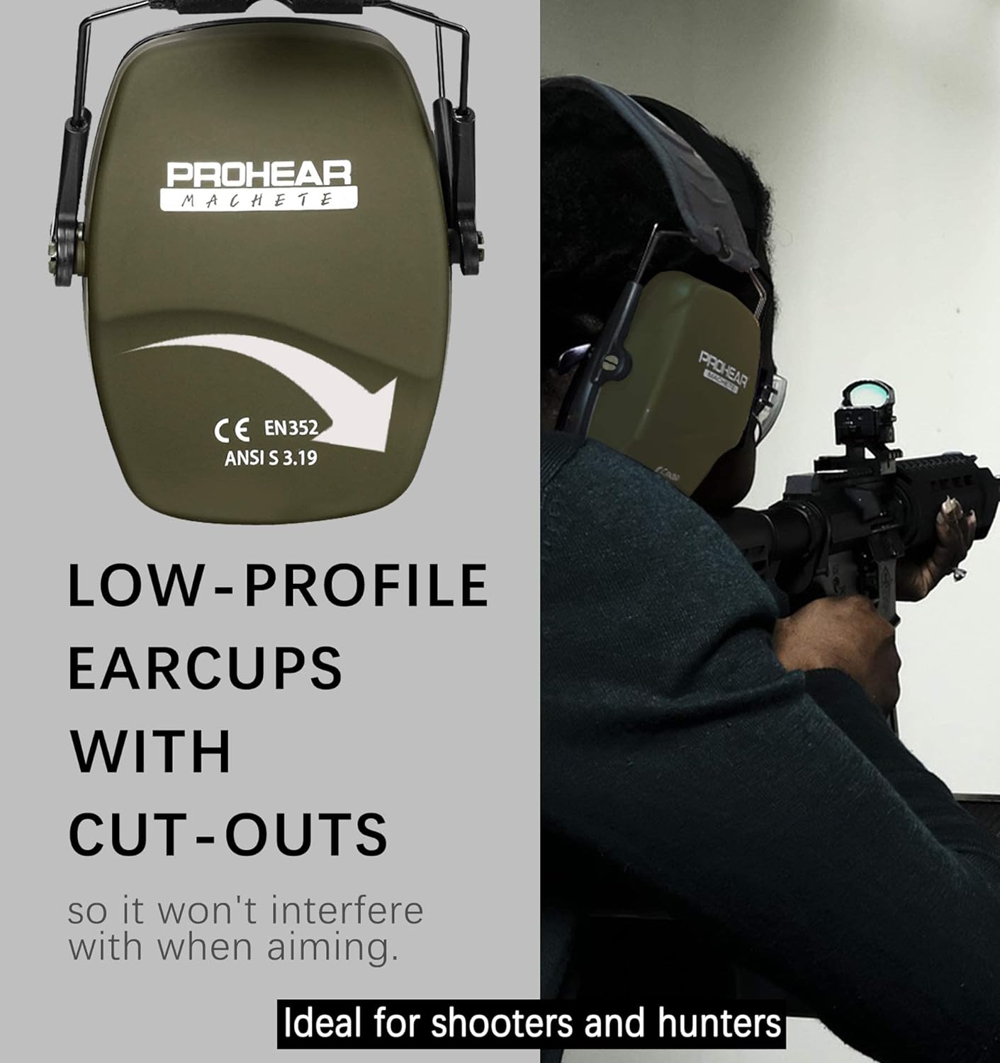 PROHEAR 016 Shooting – Orejeras de protección para los oídos, paquete de 3, NRR 26dB para rango de armas, caza, negro, verde y rosa