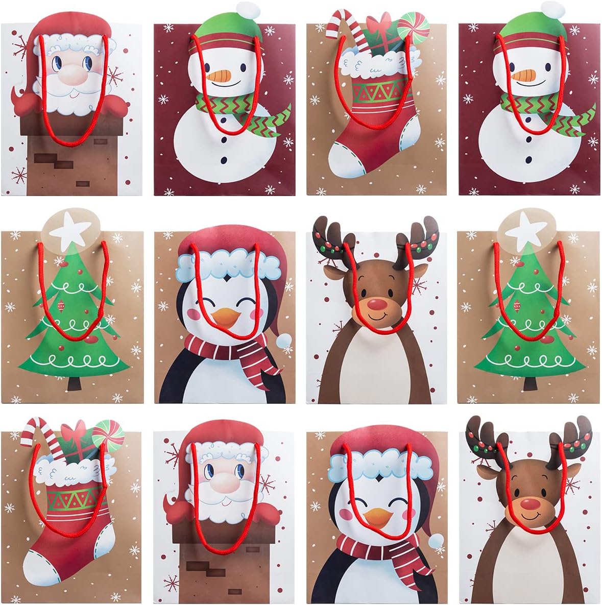 JOYIN Juego de extensión de bolsa de Navidad lindo juego de extensión de bolsa de Navidad, 12 bolsas de regalo de papel kraft de Navidad, juego de 6