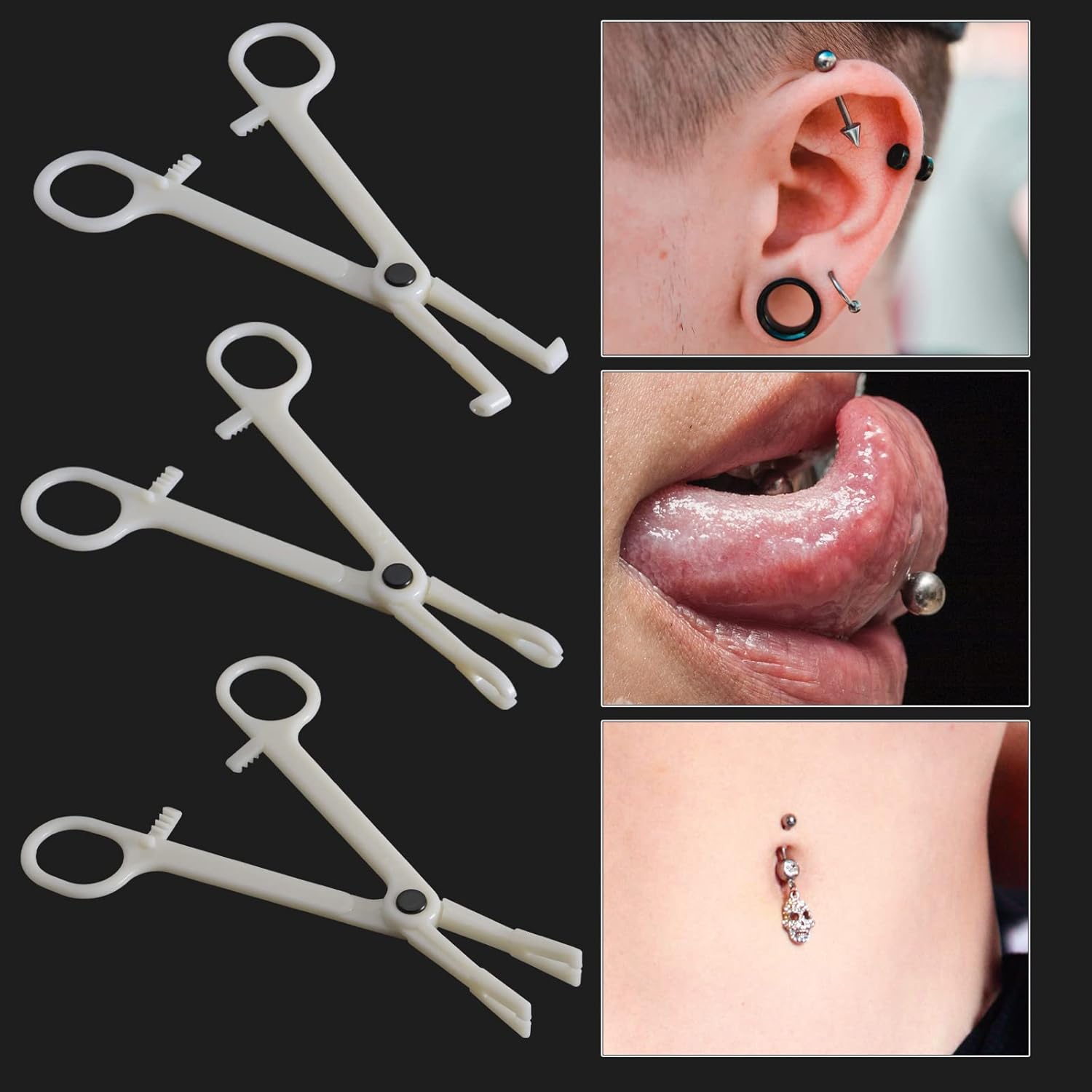 NISIMP Abrazaderas de perforación desechables para todos los piercings, pinzas de plástico para piercing, herramientas de perforación de nariz,