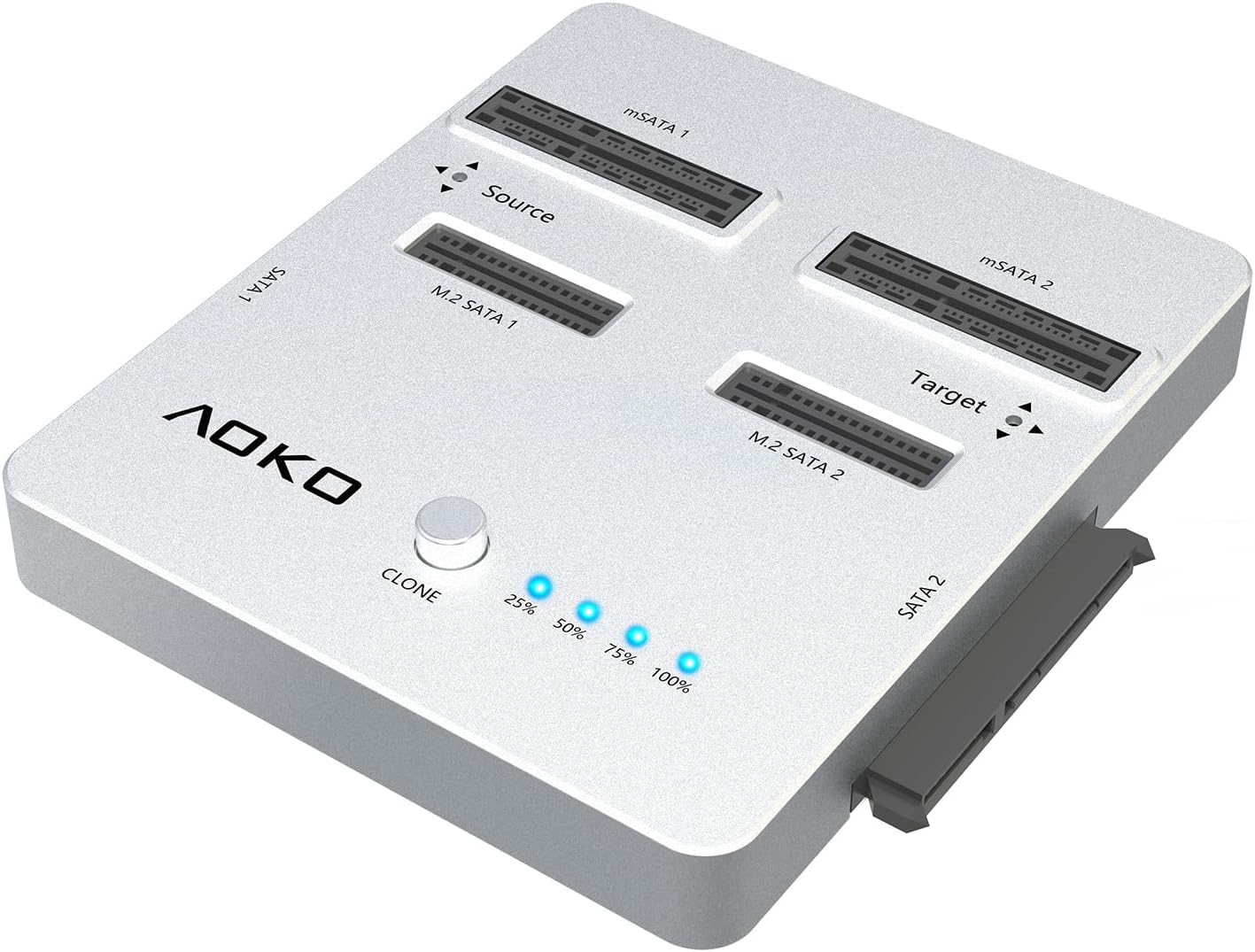 AOKO Estación de acoplamiento de disco duro SATA 3 en 1 de doble bahía para SSD y HDD SATA de 2.5 pulgadas3.5 pulgadas + SSD mSATA o SSD SATA M.2