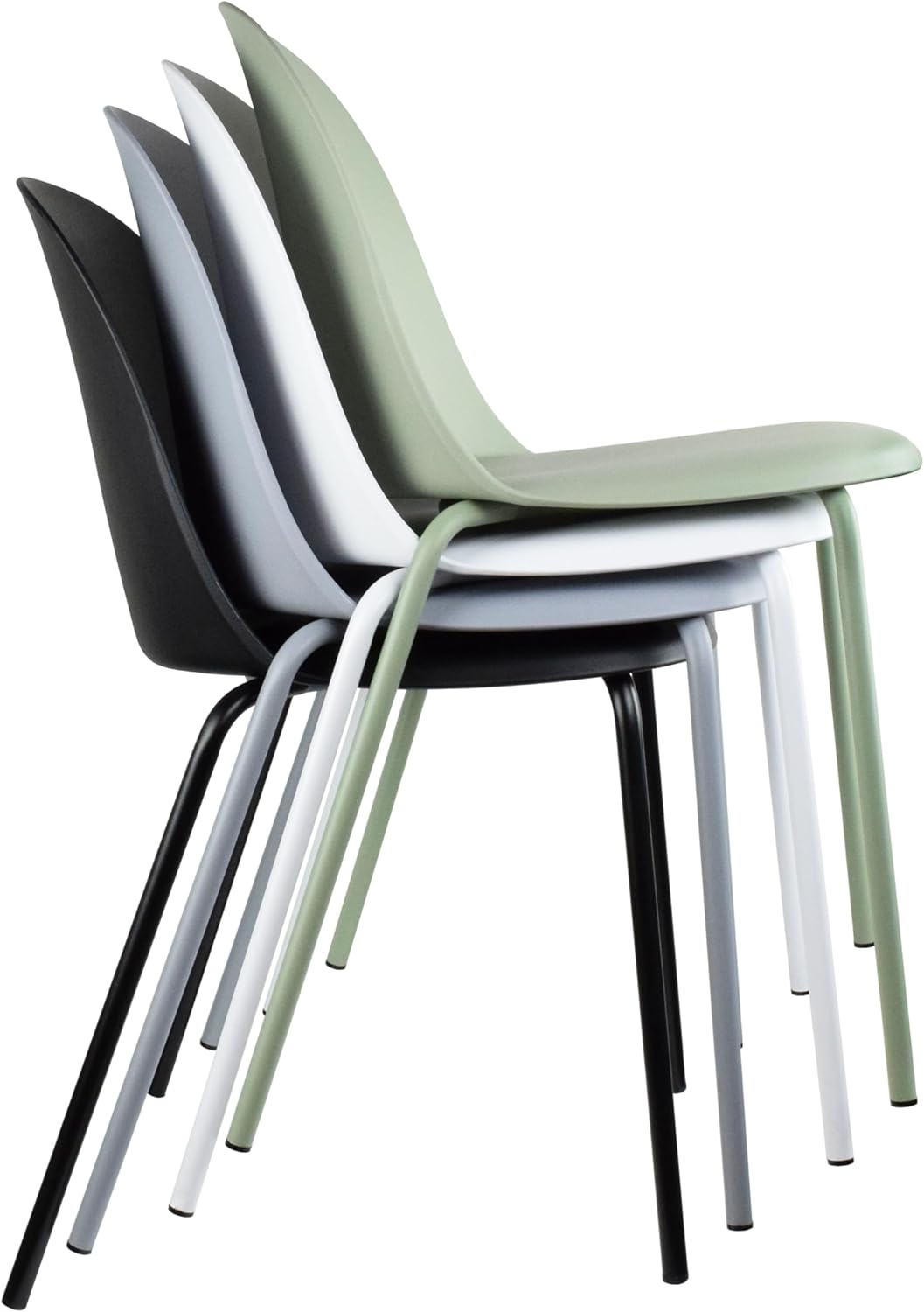 2xhome Juego de 4 sillas apilables contemporáneas modernas de comedor de cocina moldeadas de plástico sin brazos con parte trasera curvada forma