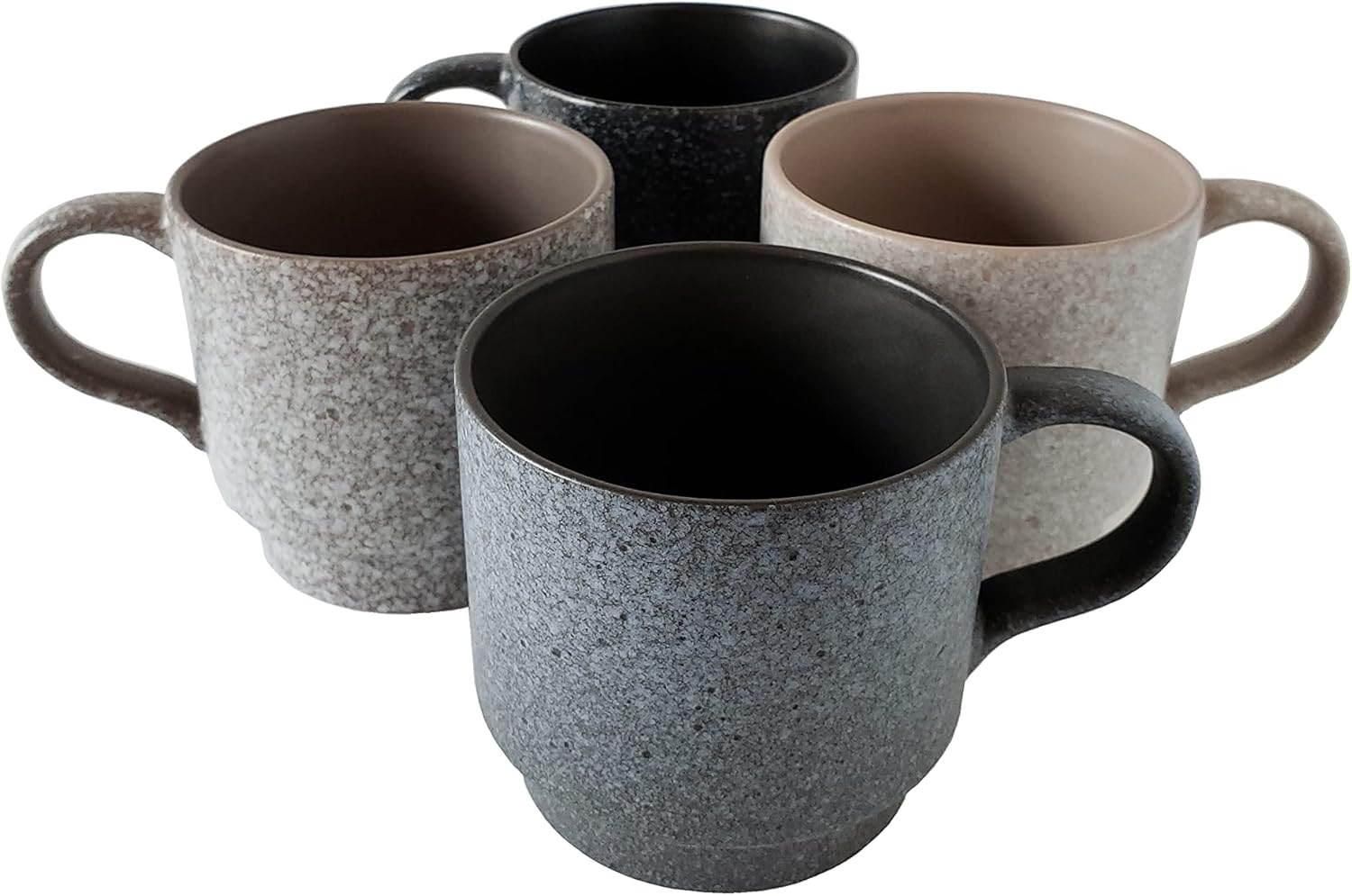 Tazas de café clásicas apilables de cerámica de 14 onzas, varios colores, juego de 4 tazas apilables duraderas que ahorran espacio con acabado