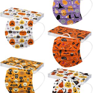 DANONI 50 máscaras desechables de Halloween, diseños de fantasmas de calabaza, 3 capas, transpirable, protección facial completa para mujeres y DANONI 50 máscaras desechables de Halloween, diseños de fantasmas de calabaza, 3 capas, transpirable, protección facial completa para mujeres y