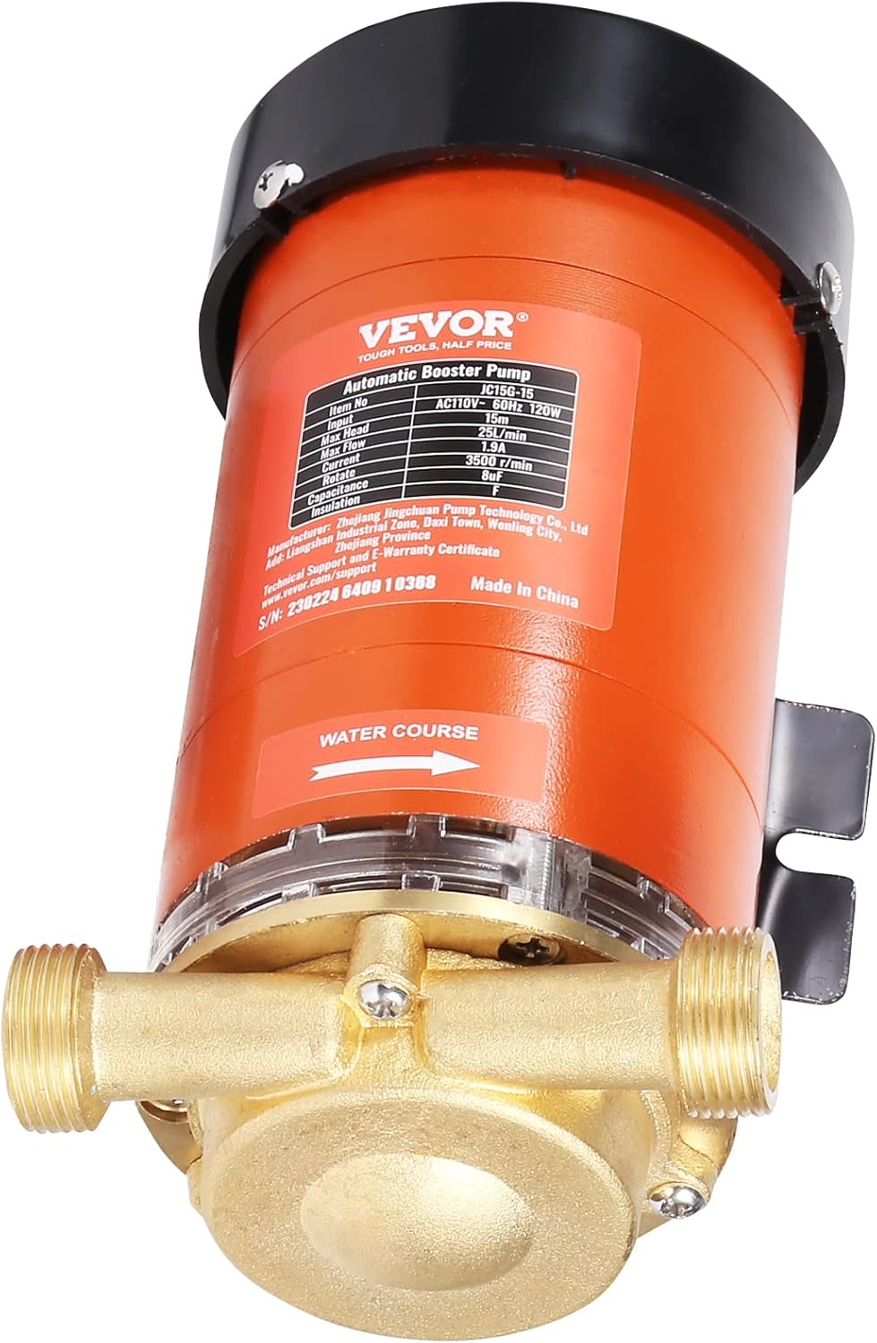 VEVOR Bomba de presión de agua de 120 W, 110 V CA, 396 GPH 21.75 PSI, bomba de presión automática para el hogar, flujo máximo de 25 Lmin con