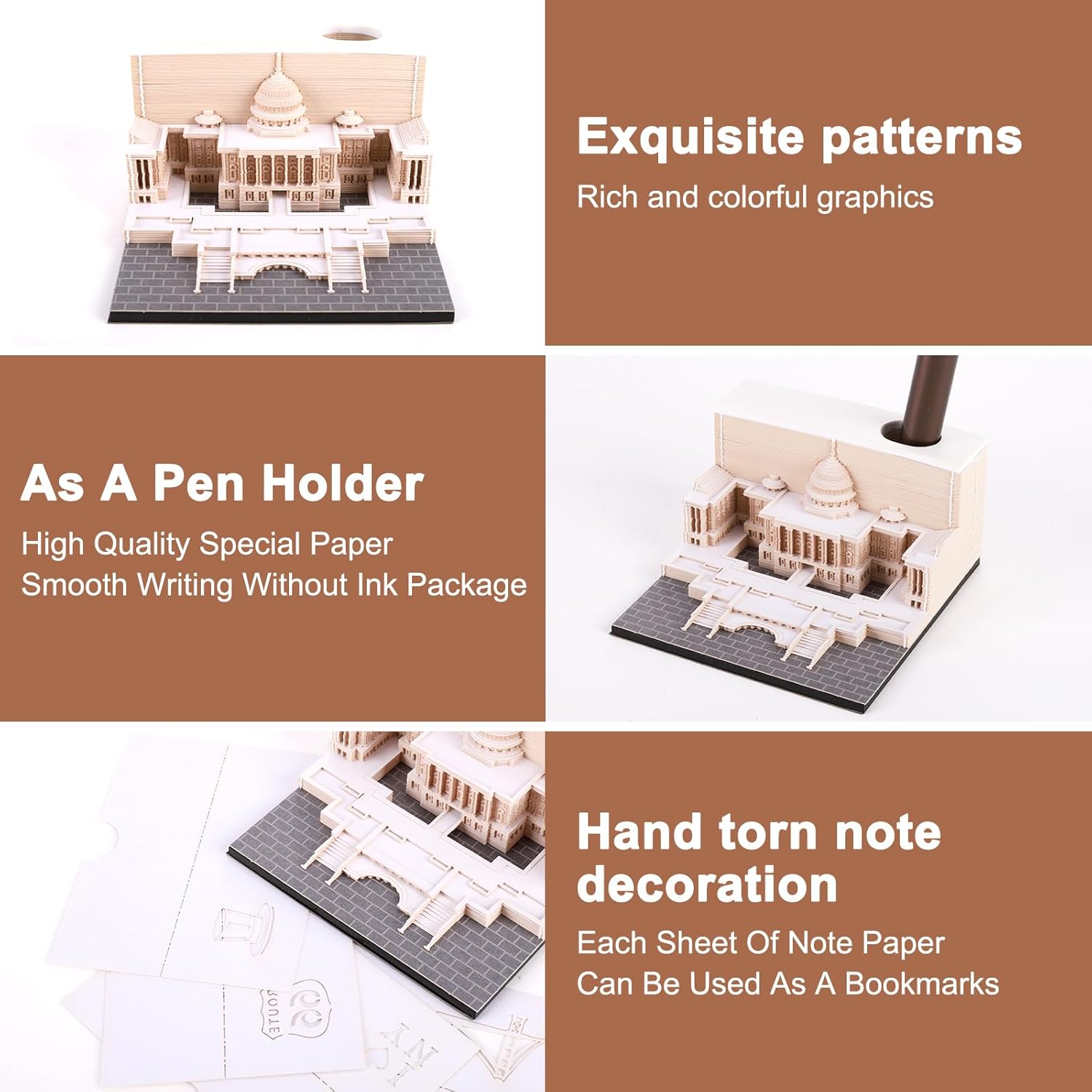 Bloc de notas 3D, papel de construcción desgarrado a mano, exquisita nota adhesiva antiadherente creativa, notas de publicación de bricolaje, 165