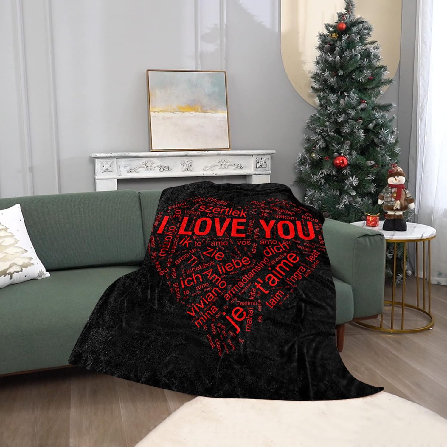 TURMTF Manta para el día de Navidad, regalos para ella y él, I Love You en 100 idiomas, la mejor manta romántica para mujeres, hombres, mamá,