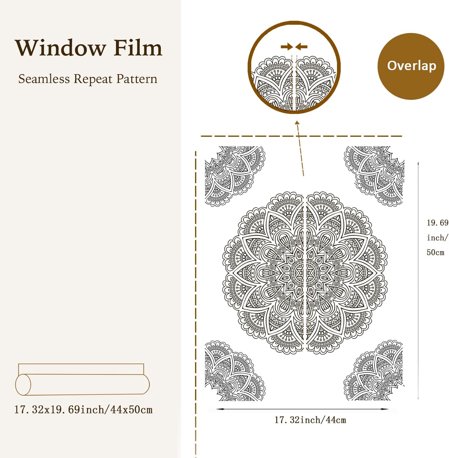 Lámina estática de mandala de doble cara para ventana, transparente, extraíble, de estilo étnico, oriental, floral, para decoración de puerta de