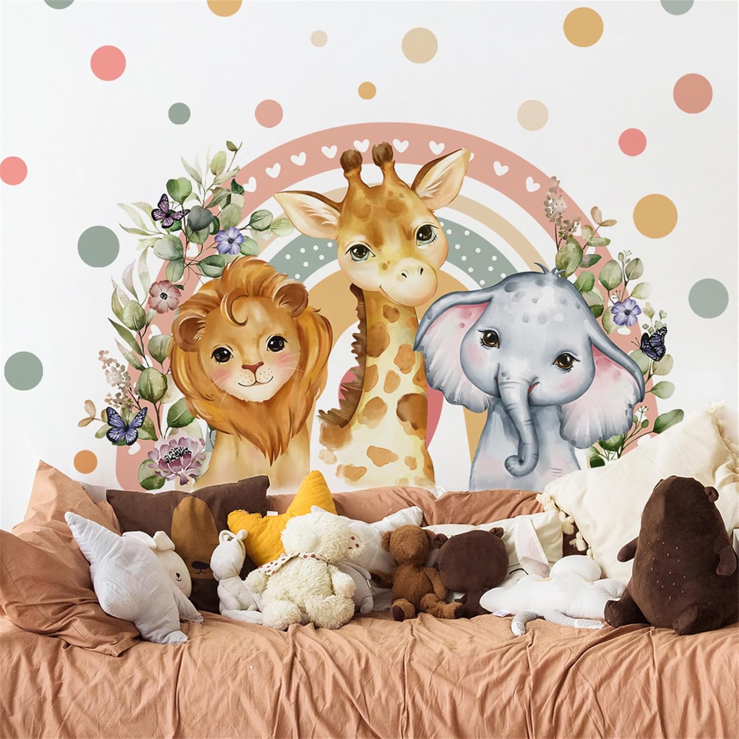 Calcomanías de pared extra grandes de acuarela, arco iris, elefantes, ciervos, animales, arte de pared, calcomanías para pared de niñas, niños,