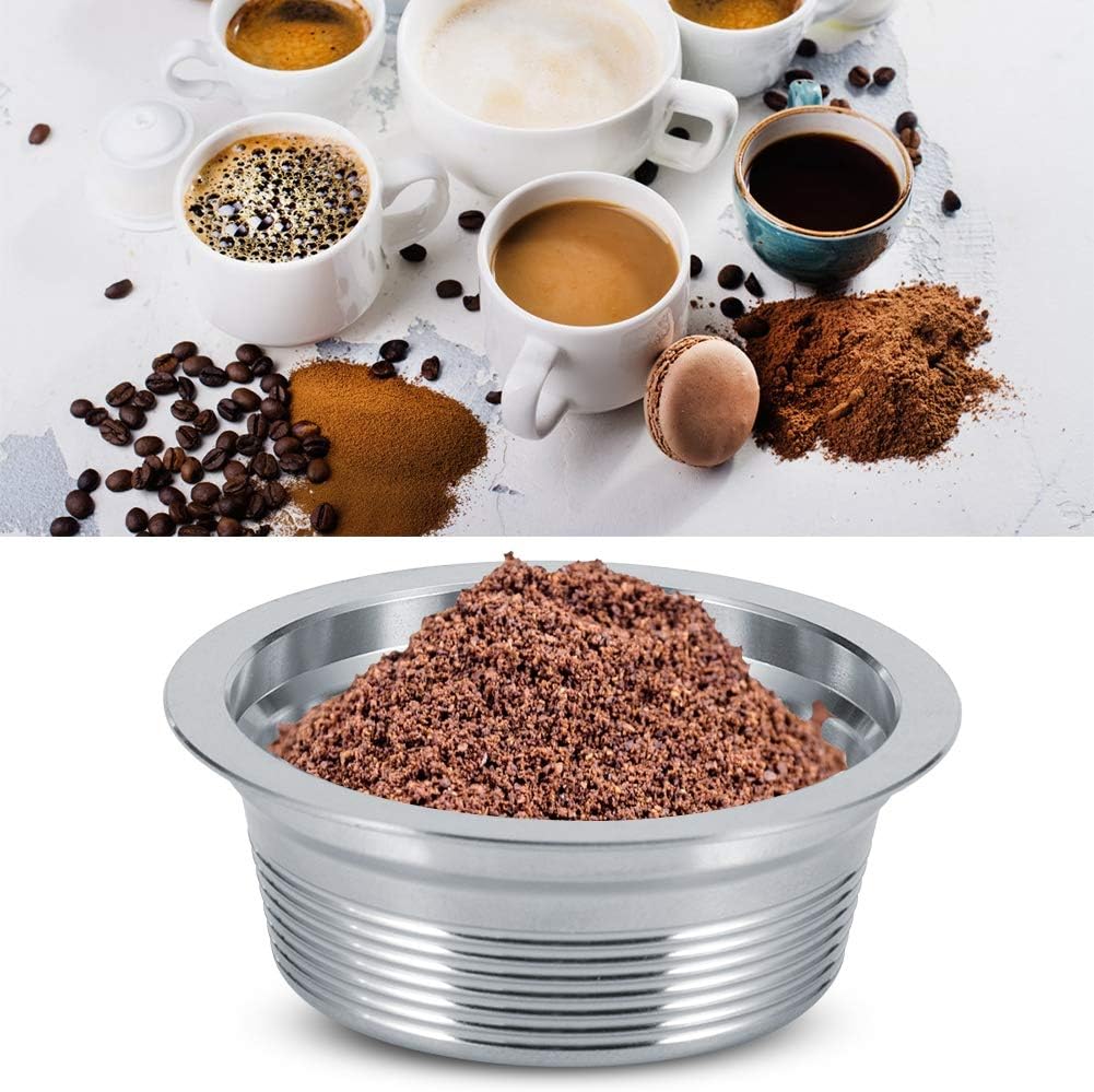 Cápsulas de café recargables de acero inoxidable, juego de filtros reutilizables de cápsula de espresso con tapas, cuchara y cepillo para máquina de