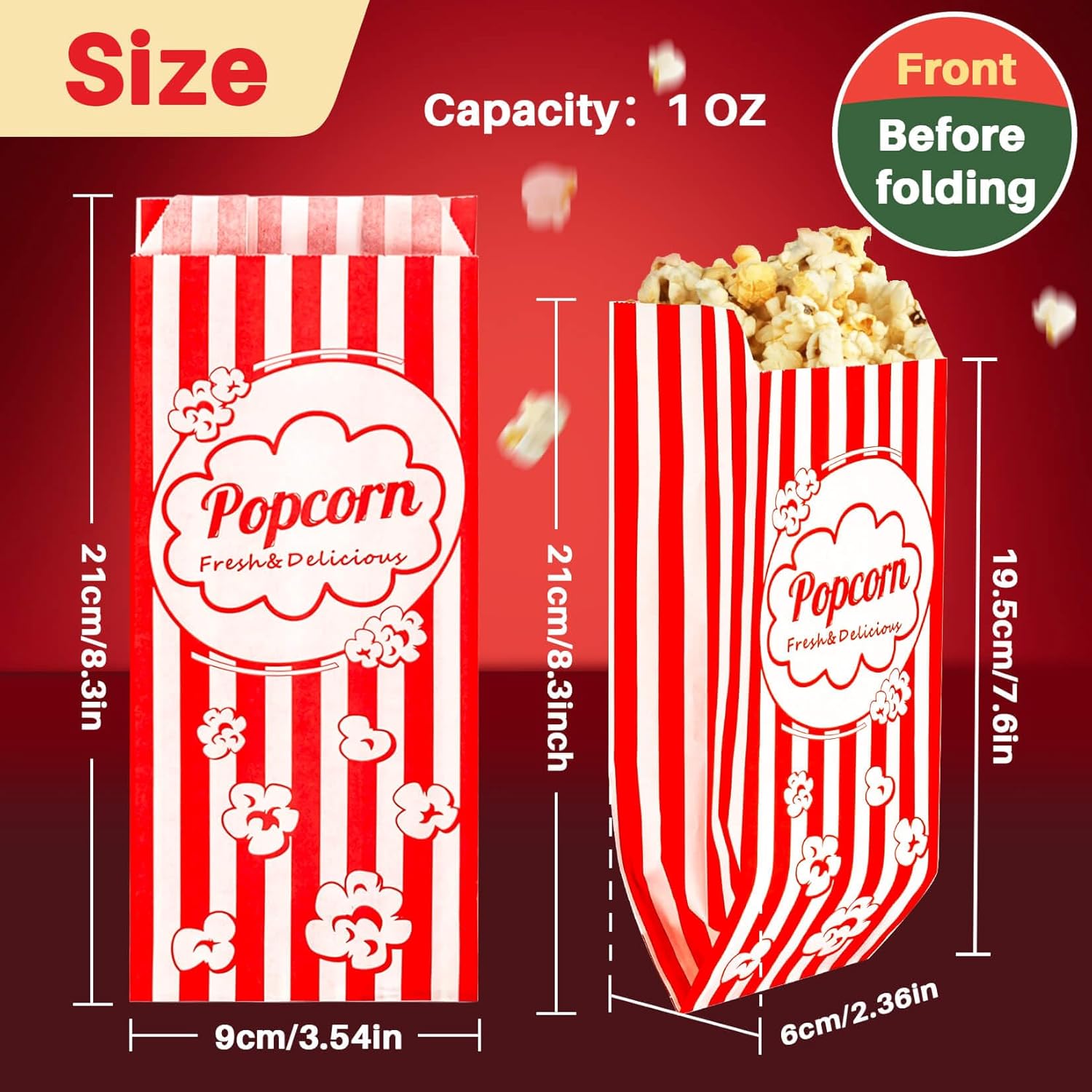 100 bolsas de palomitas de maíz, porciones individuales, bolsas de papel desechables de MAQIHAN para fiestas, carnaval, Halloween, paquetes de