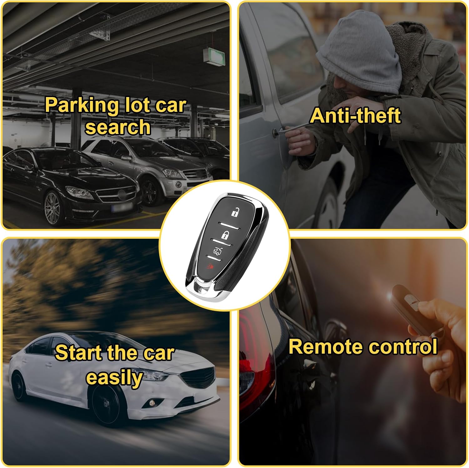 Llavero de repuesto HYQ4EA compatible con Malibu Cruze Camaro 2016 2017 2018 2019 2020 2021, 433 Mhz 4 botones inteligente sin llave control remoto,