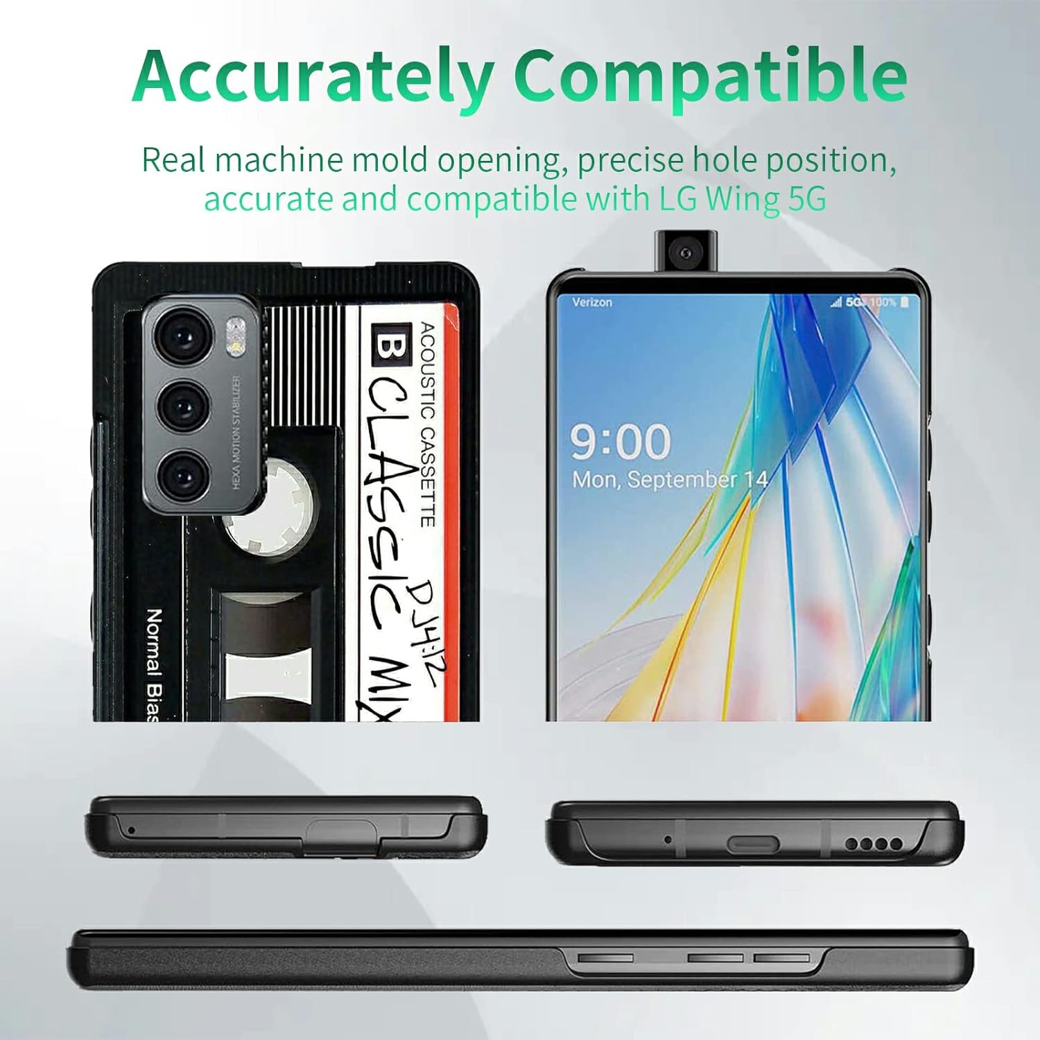 Rossy Funda delgada para LG Wing 5G, para LG Wing 5G, funda ligera de audio retro, diseño de Patten, policarbonato duro, protección antiarañazos,