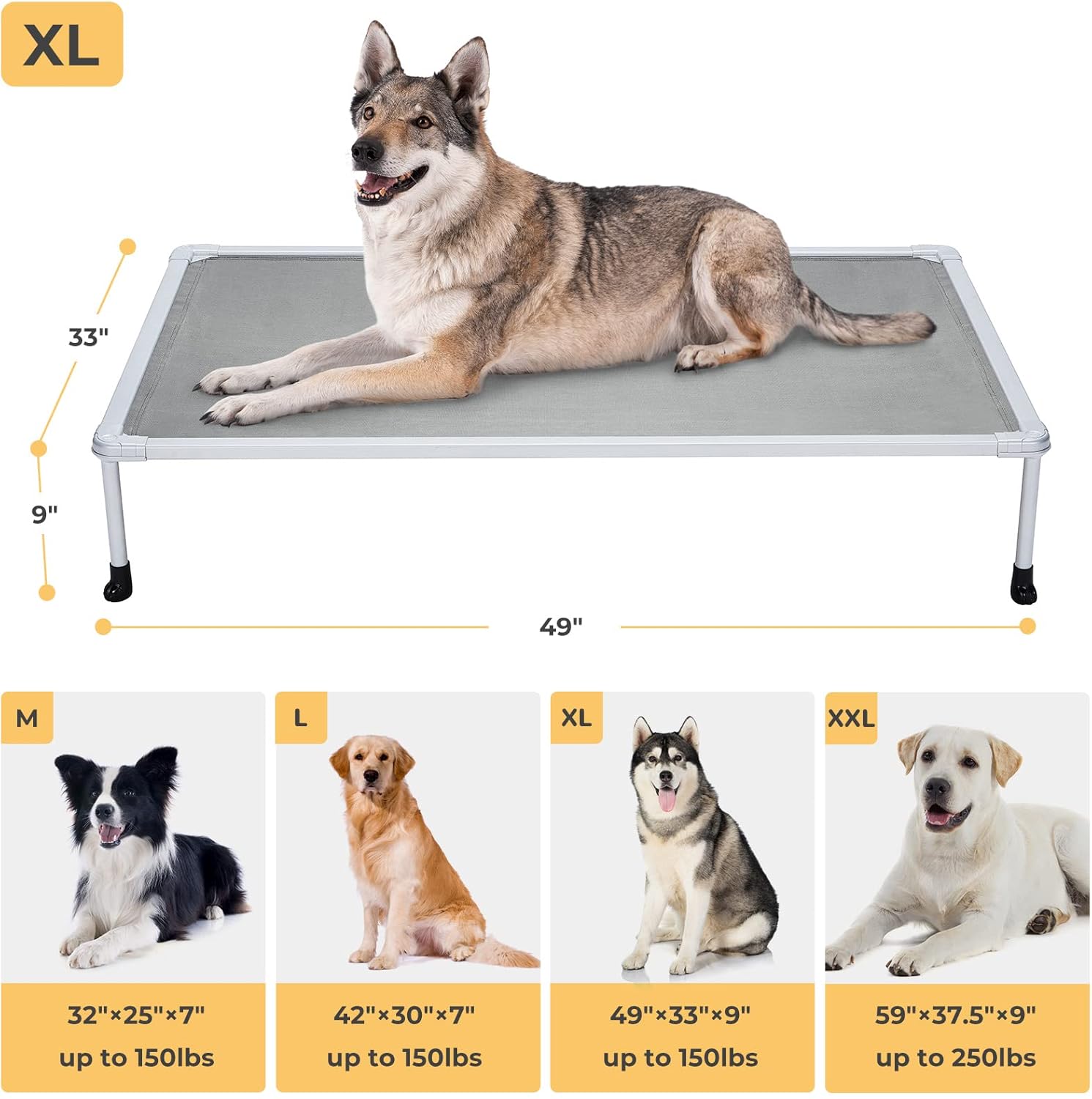 Veehoo – Cama elevada tipo catre para perros grandes, refrescante, a prueba de mordiscos, lavable y con patas antideslizantes, para interiores y