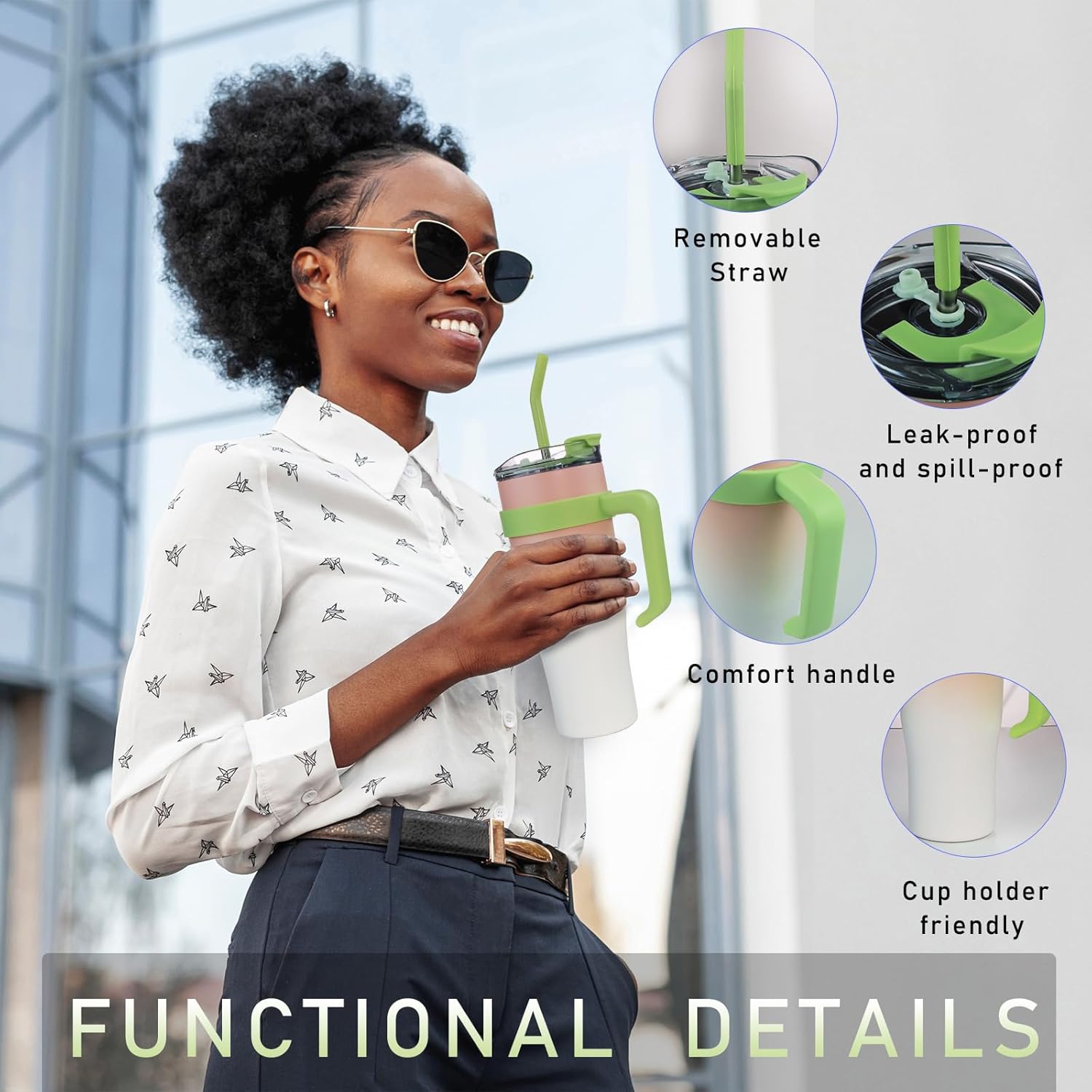 SEYGA – Vaso aislado de 40 onzas con asa  A prueba de derrames, taza de café de viaje para automóvil, botella de agua para deportes, oficina, bebida