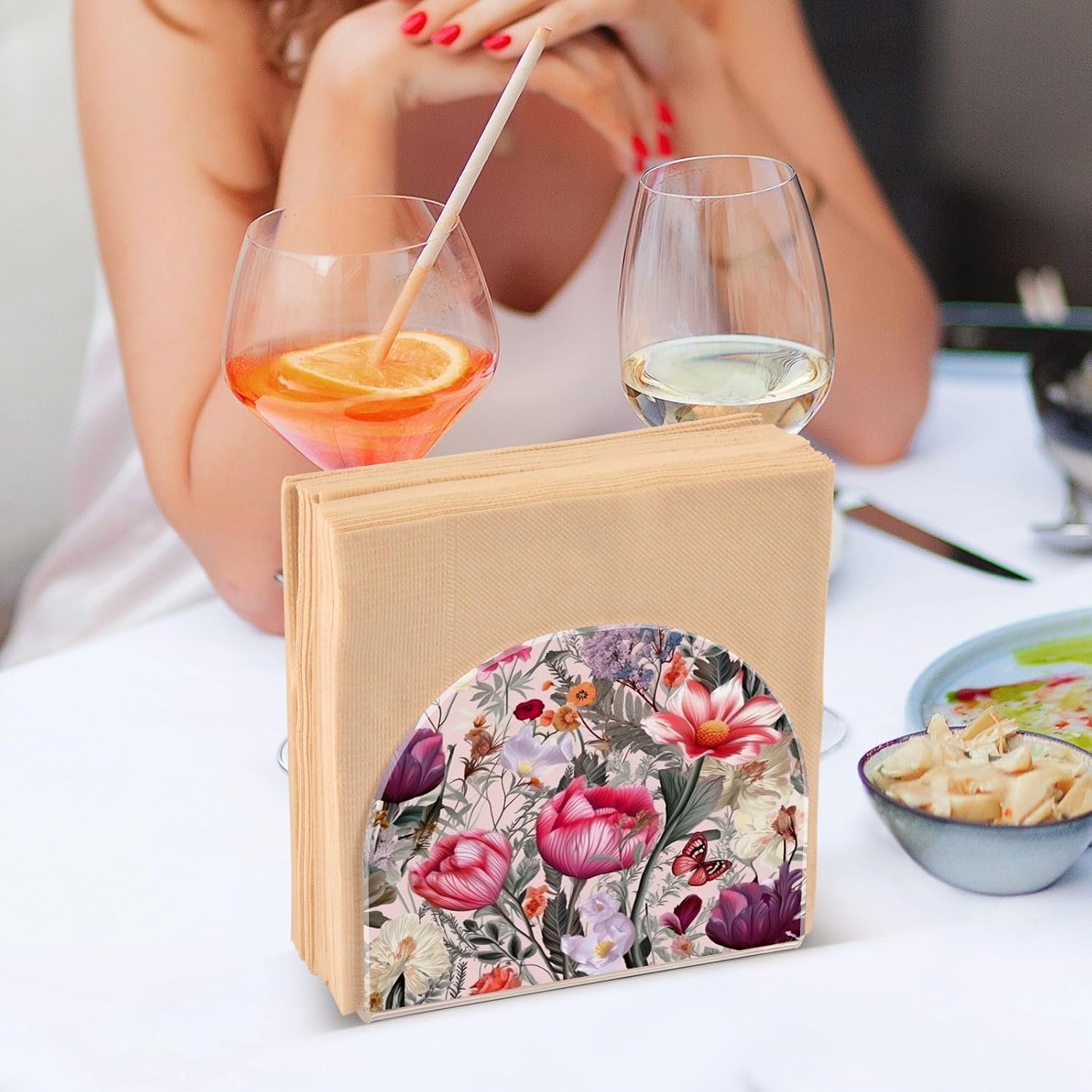 Napkin Holder Rustic Floral Butterfly Napkin Holders for Tables, Clear Acrylic Napkin Holders Cocktail Napkin Holder for Kitchen Restaurant Bar Home