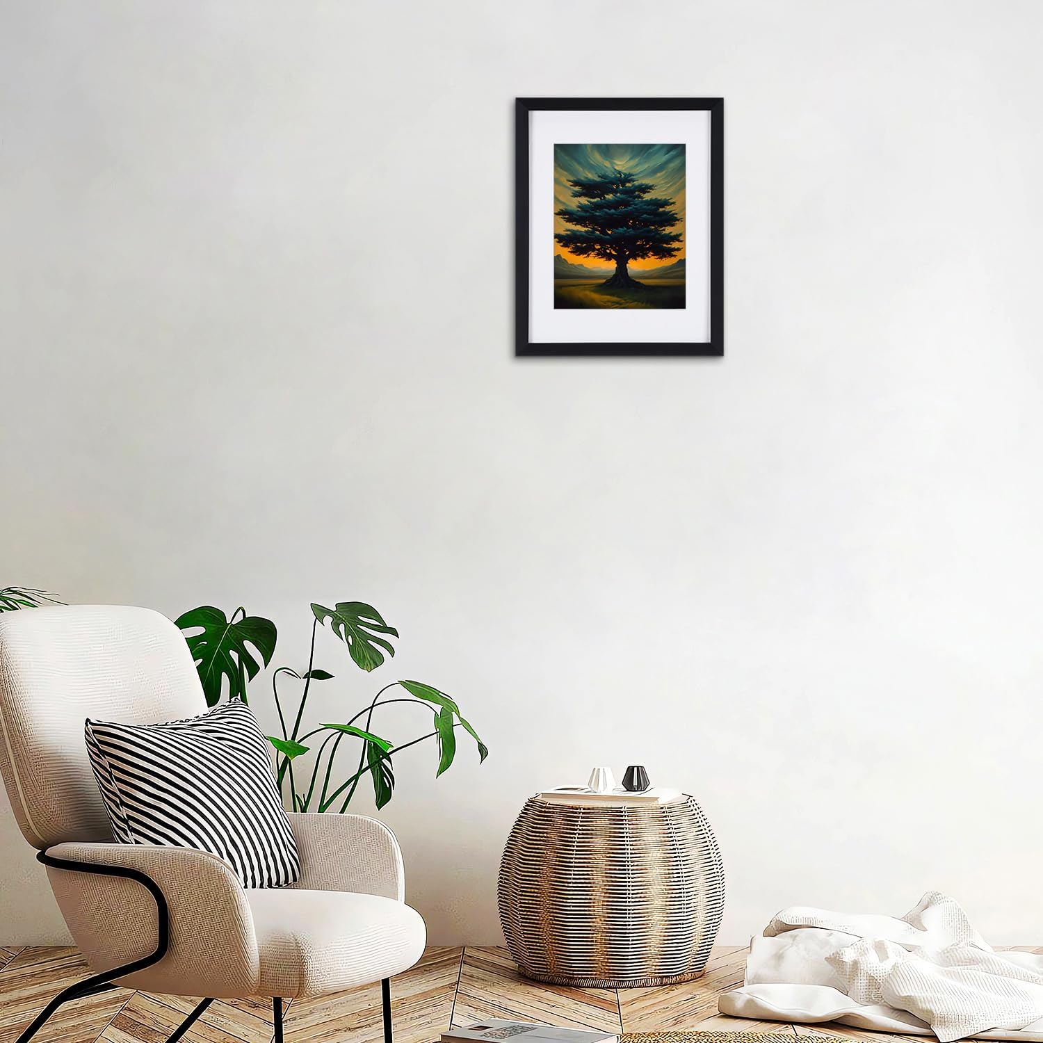 Decoración artística para pared de árbol, árbol abstracto enmarcado negro, impresiones en lienzo para el hogar, sala de estar, comedor, decoración