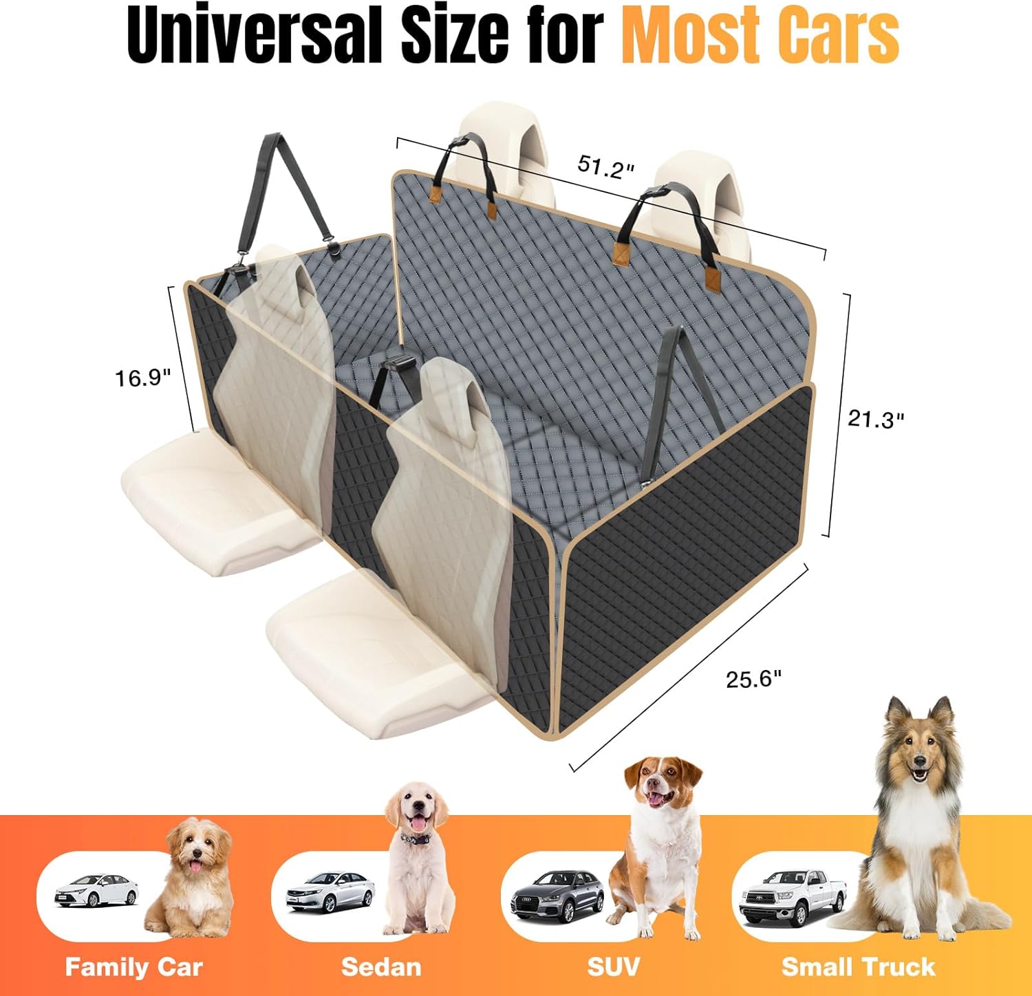 Funda de asiento de automóvil para perro para asiento trasero, funda de cama de automóvil para perro más grande con parte inferior fuerte, extensor