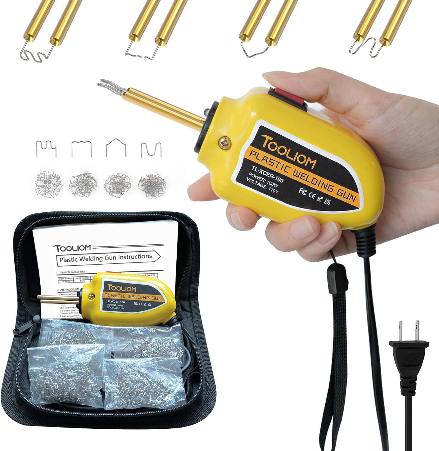 TOOLIOM Kit de reparación de plástico portátil de 100 W, soldador de plástico de 100 W, kit de soldadura de plástico de 110 V con 200 grapas de