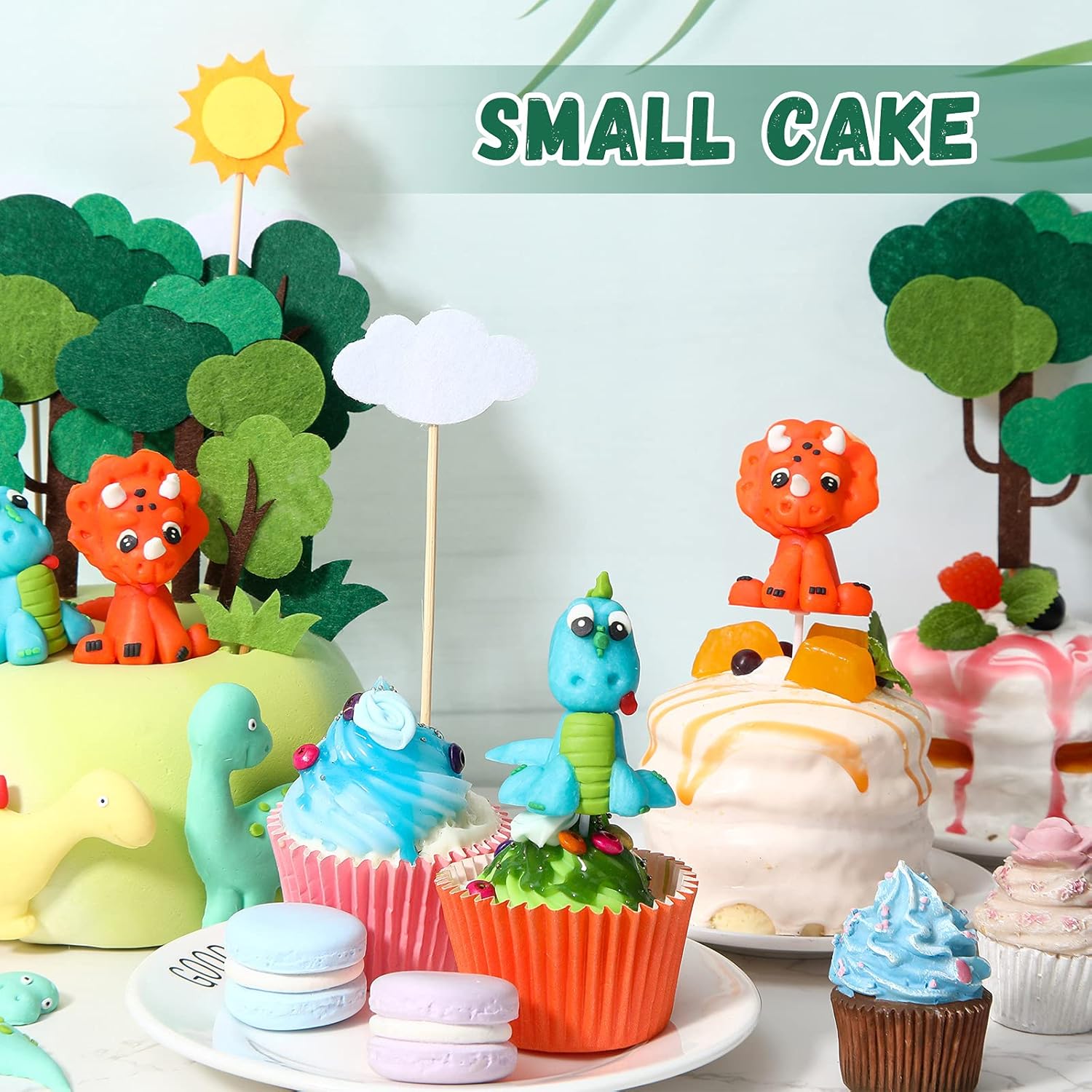 Irenare Decoración para tartas de dinosaurio, serie bosque, decoración de dinosaurios, 16 piezas de dinosaurios de selva y safari, suministros
