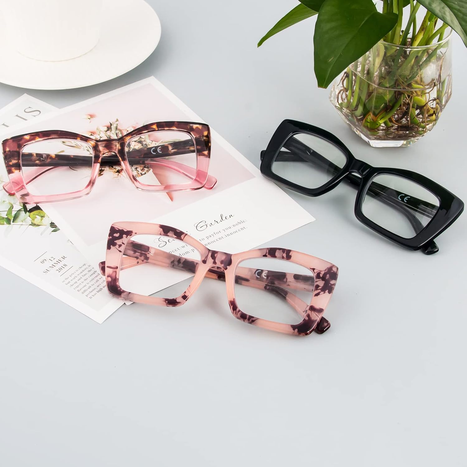 REAVEE Lentes de lectura cuadrados de gran tamaño, estilo Oprah, para mujer, bloqueo de luz azul, marco grande, para lectores de computadora,