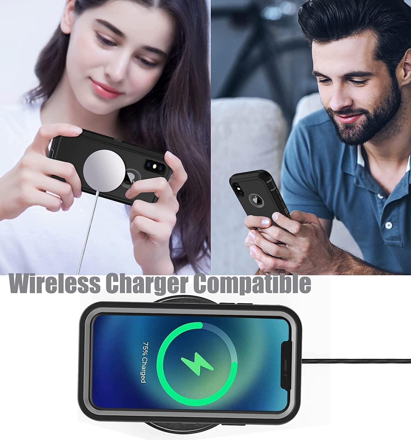 Funda para iPhone XR con 2 protectores de pantalla, resistente a los golpes, a prueba de caídas, a prueba de polvo, protección militar de 3 capas,