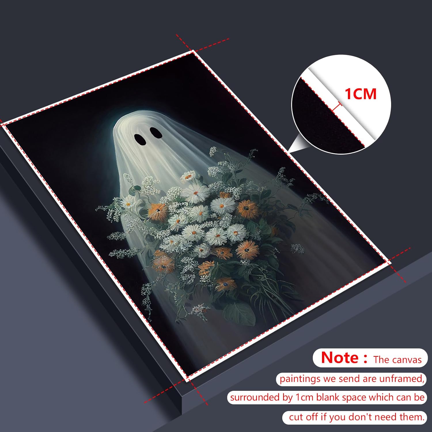 Wodkodnxy Lienzo decorativo para pared de fantasmas de Halloween, divertido póster de fantasmas lindos sosteniendo flores, Academia oscura
