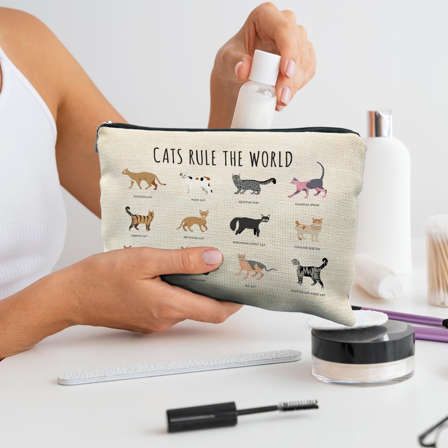 Bolsa de maquillaje de gatos, regalos para amantes de los gatos para mujeres, regalos de gatos, bolsa de cosméticos para gatos, regalos de gatos